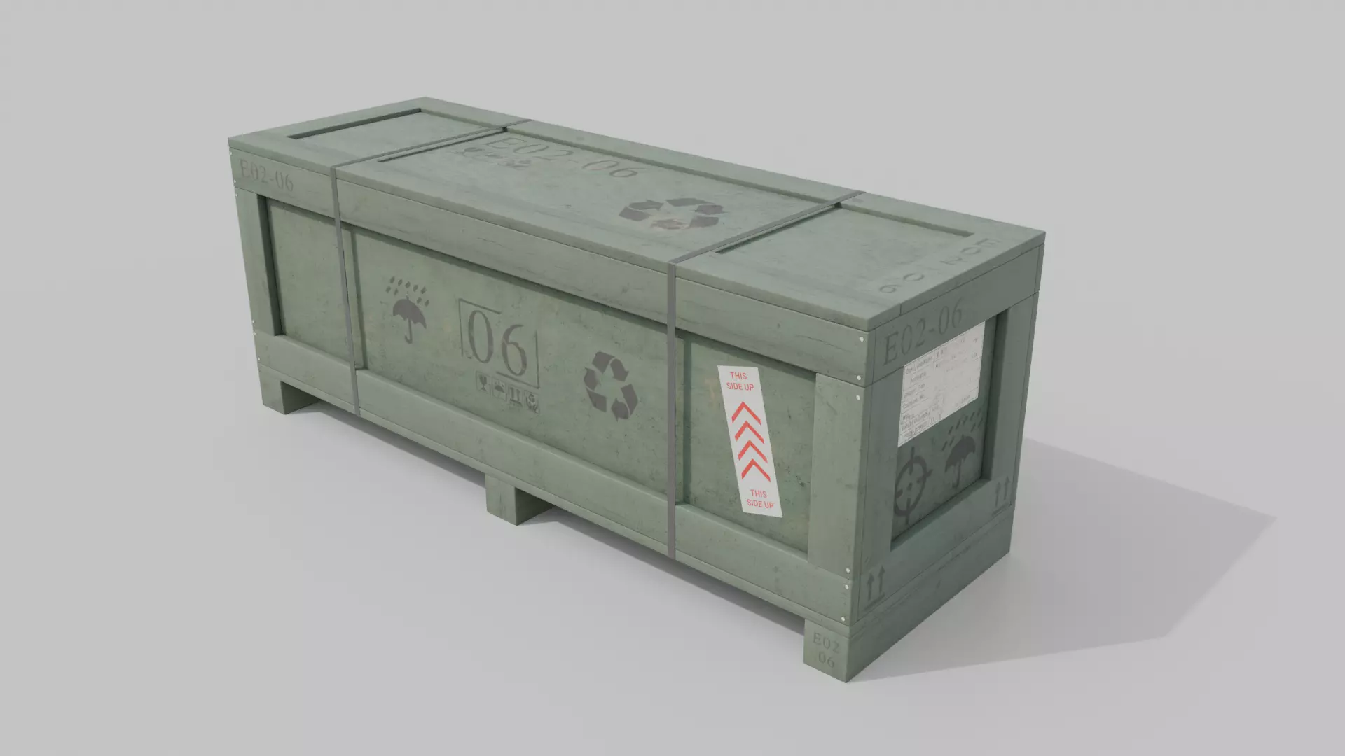 Wide Narrow Wooden Crate - Customizable Shipping Box Low-poly 3D model_14