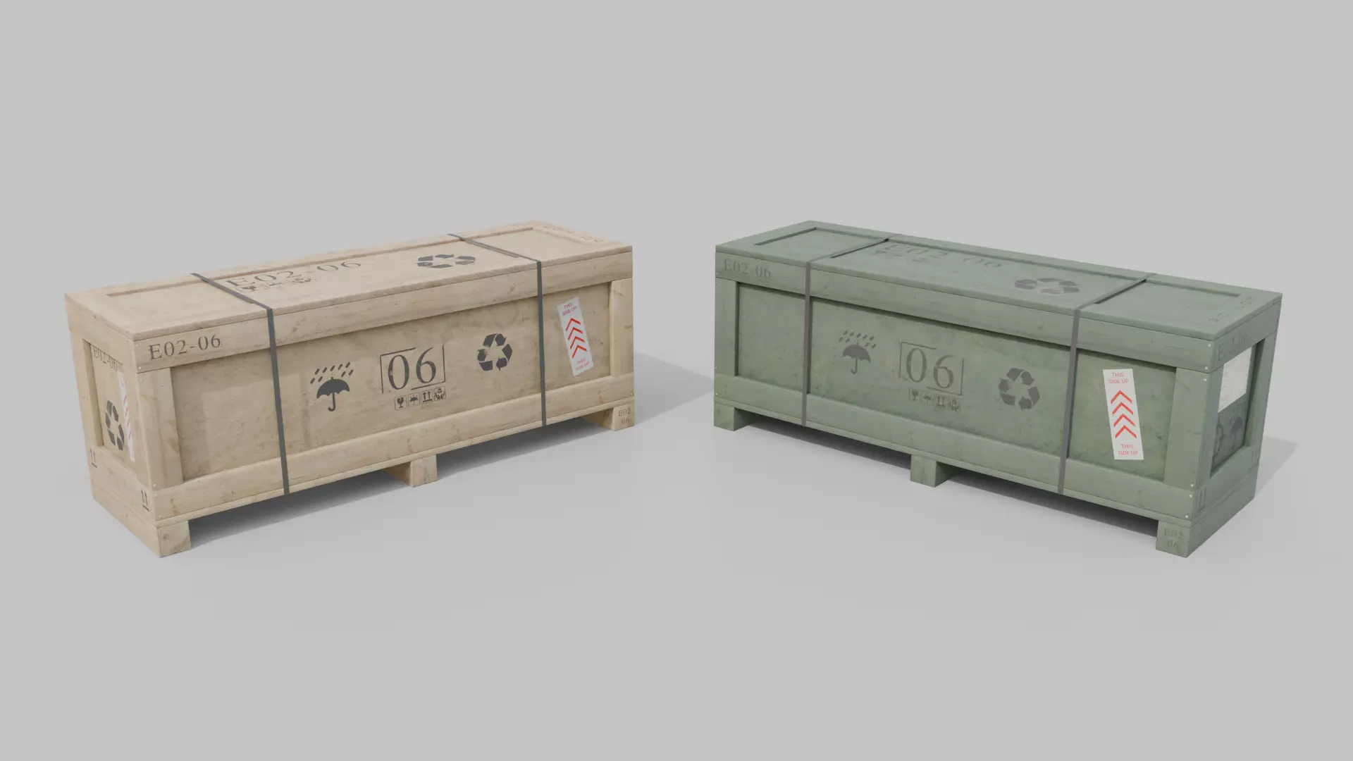 Wide Narrow Wooden Crate - Customizable Shipping Box Low-poly 3D model_16