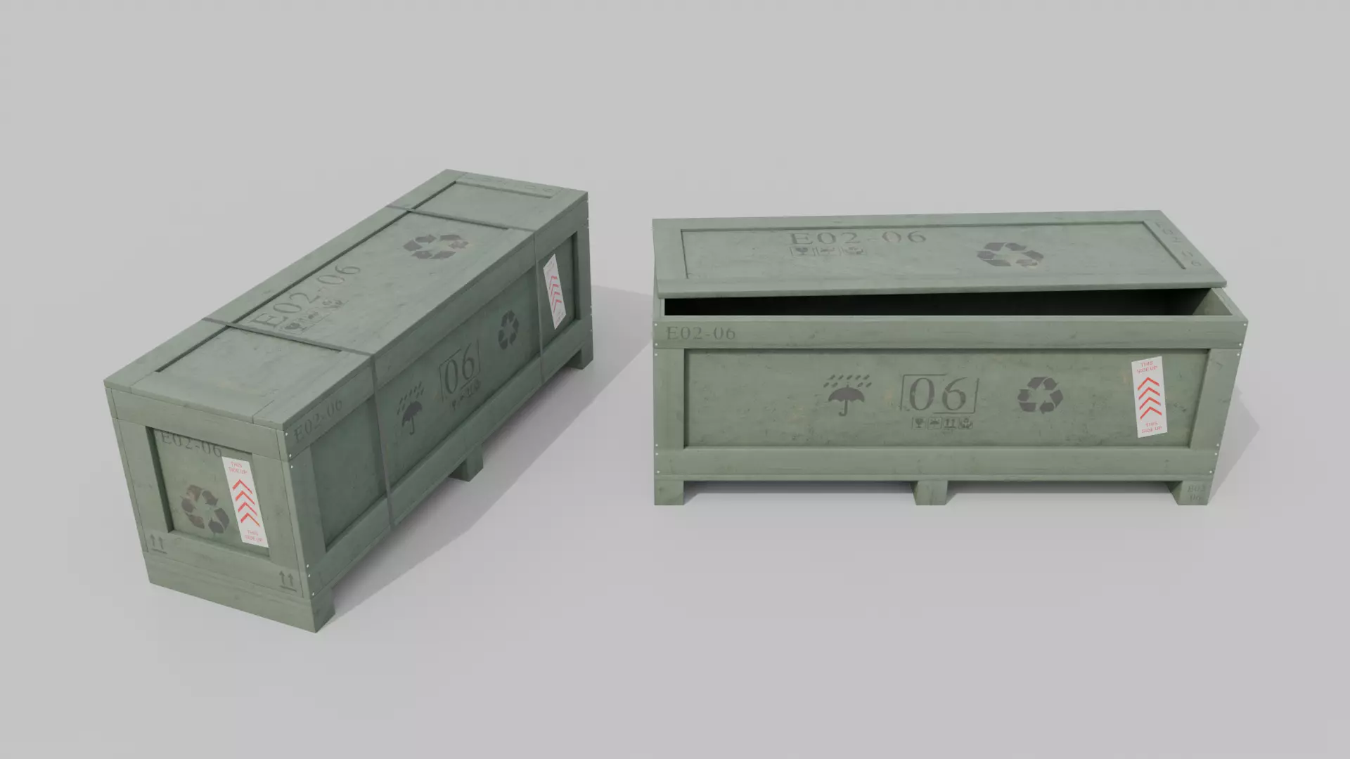 Wide Narrow Wooden Crate - Customizable Shipping Box Low-poly 3D model_15