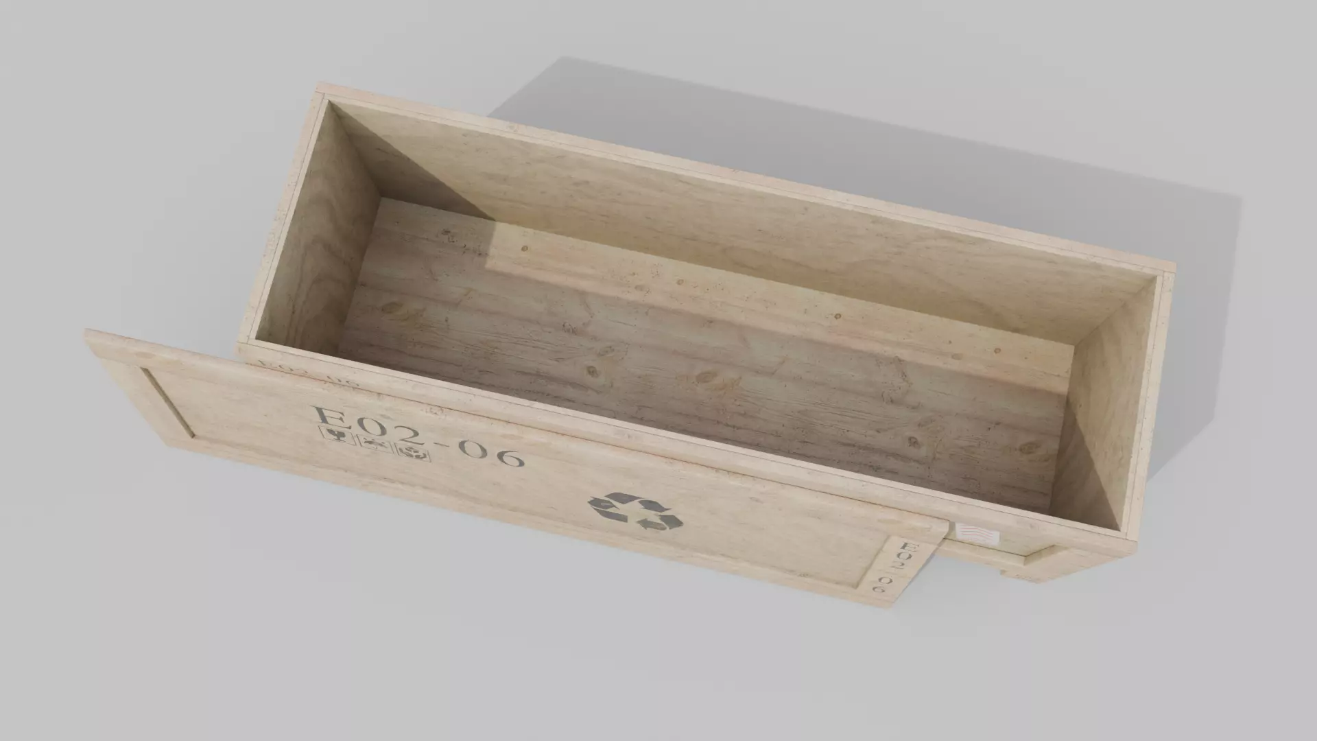 Wide Narrow Wooden Crate - Customizable Shipping Box Low-poly 3D model_13