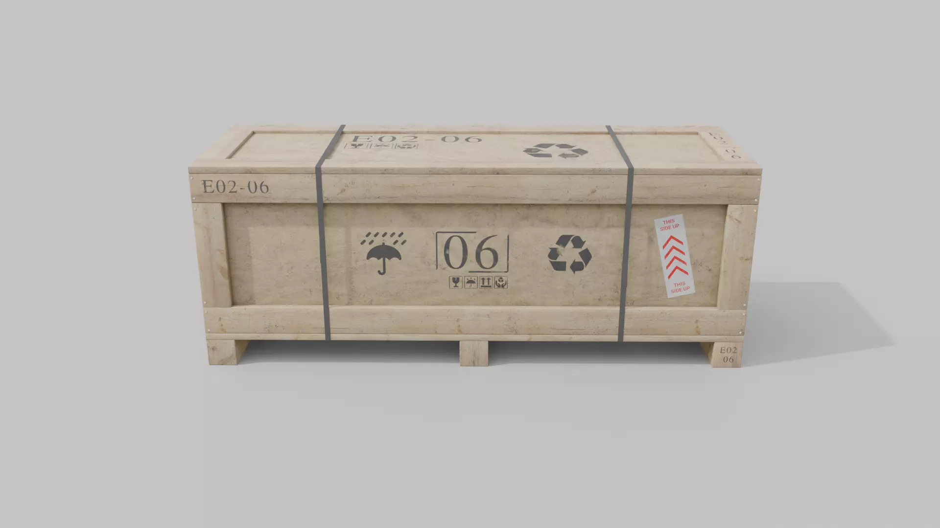 Wide Narrow Wooden Crate - Customizable Shipping Box Low-poly 3D model_4