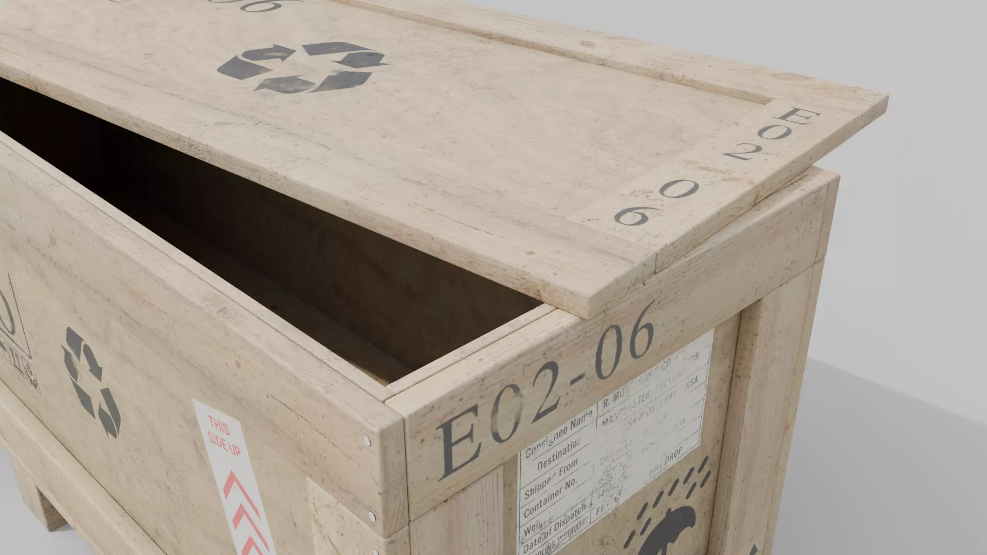 Wide Narrow Wooden Crate - Customizable Shipping Box Low-poly 3D model_10