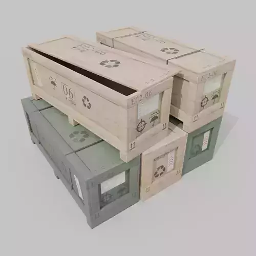 Wide Narrow Wooden Crate - Customizable Shipping Box Low-poly 3D model