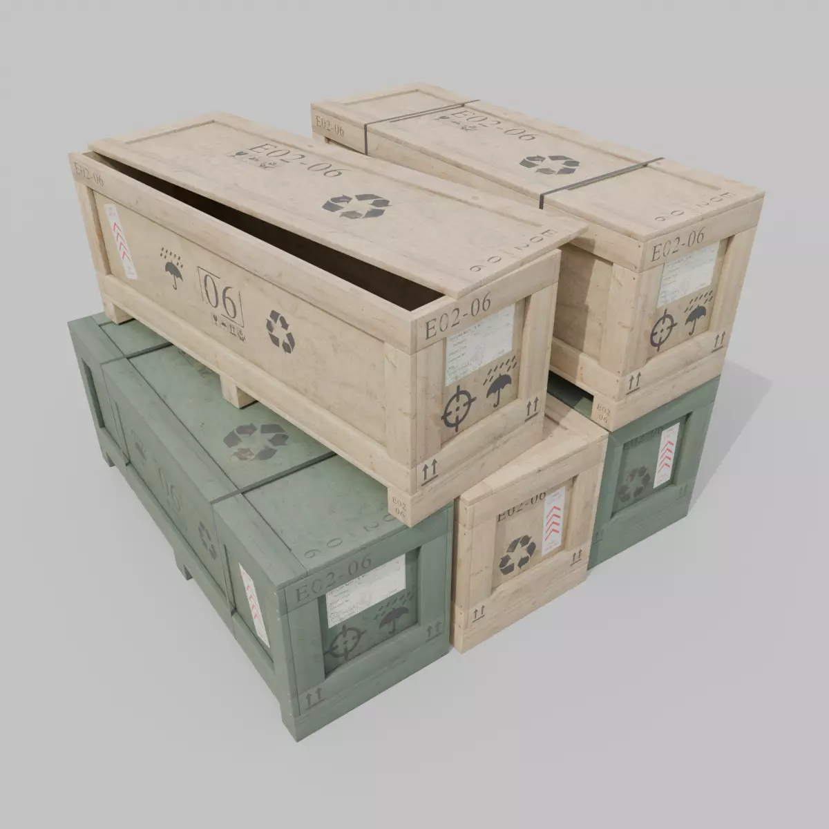 Wide Narrow Wooden Crate - Customizable Shipping Box Low-poly 3D model_0