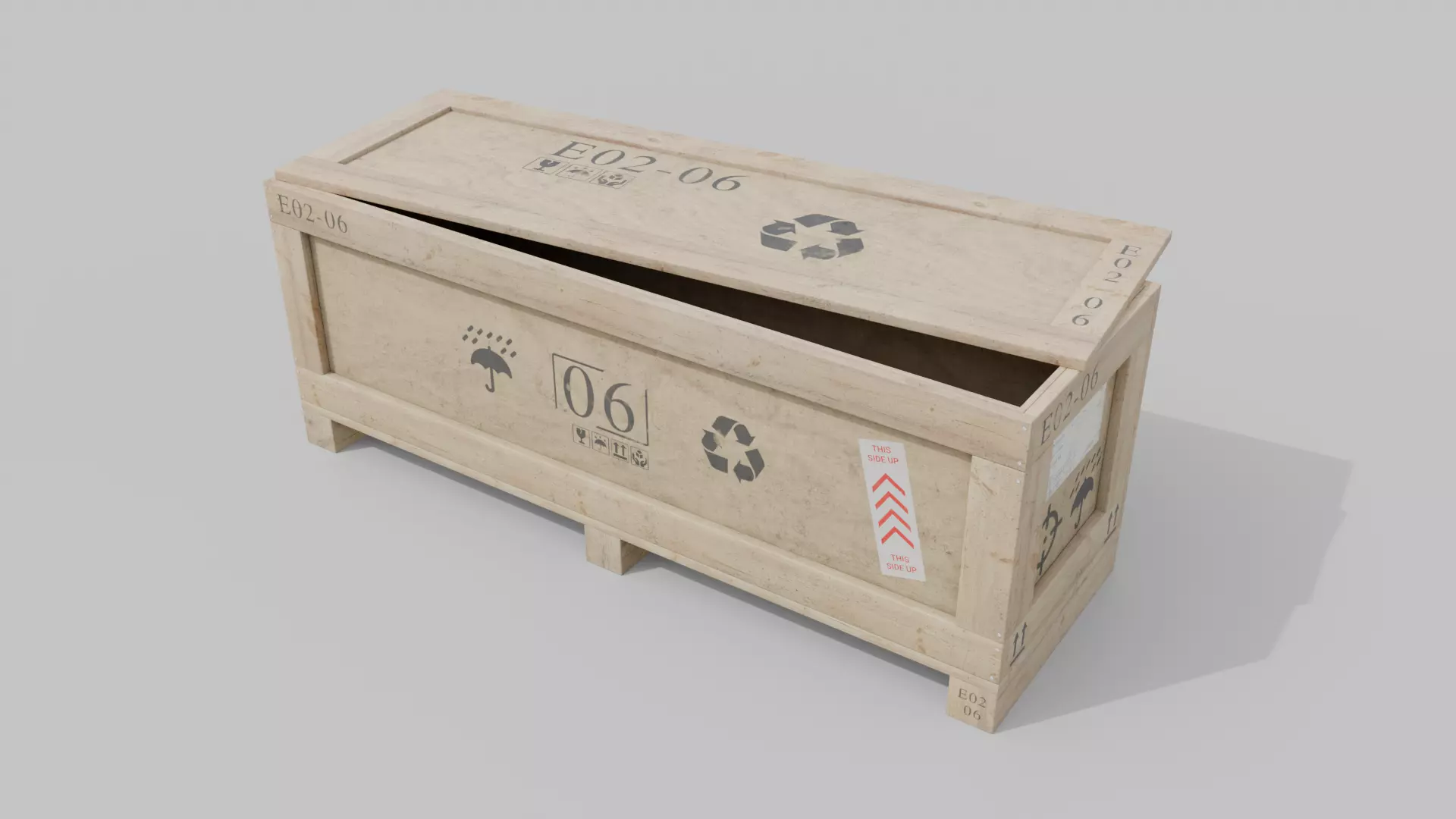 Wide Narrow Wooden Crate - Customizable Shipping Box Low-poly 3D model_9
