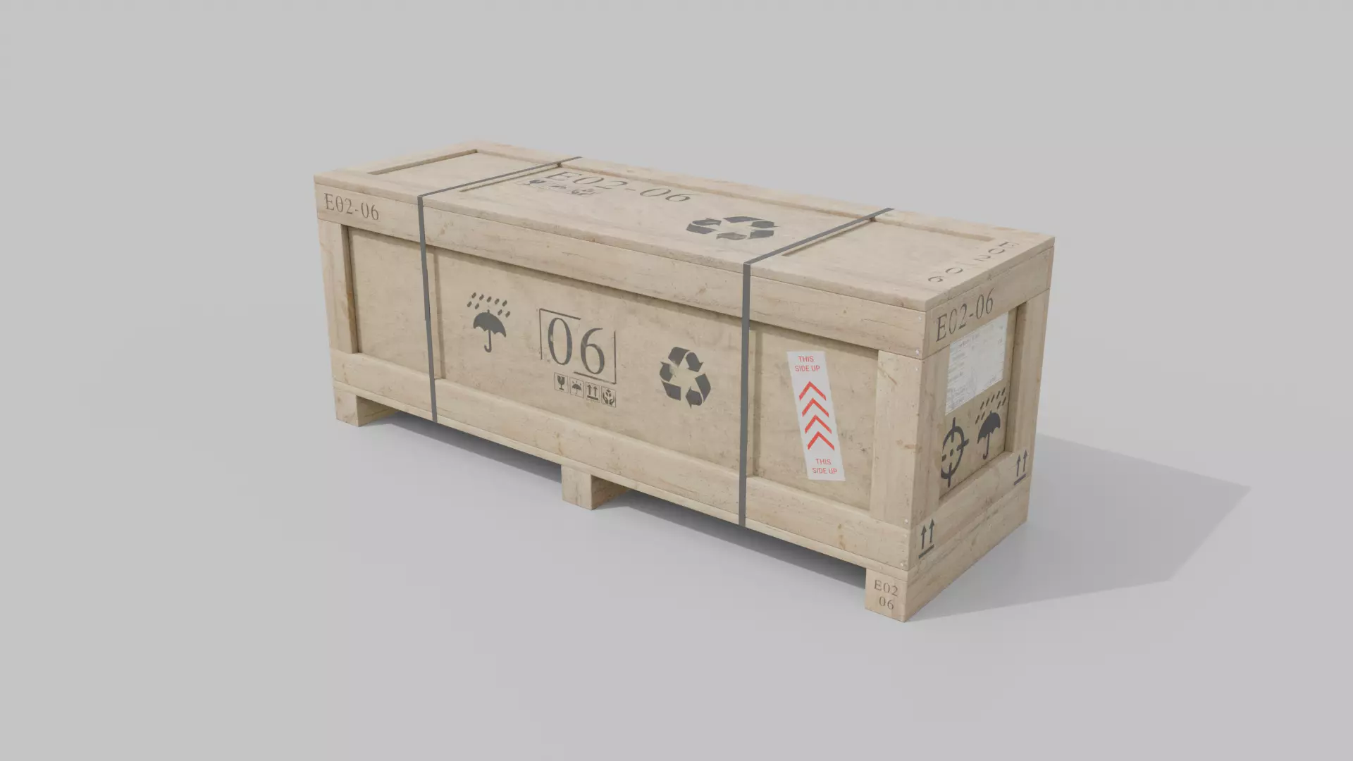 Wide Narrow Wooden Crate - Customizable Shipping Box Low-poly 3D model_2