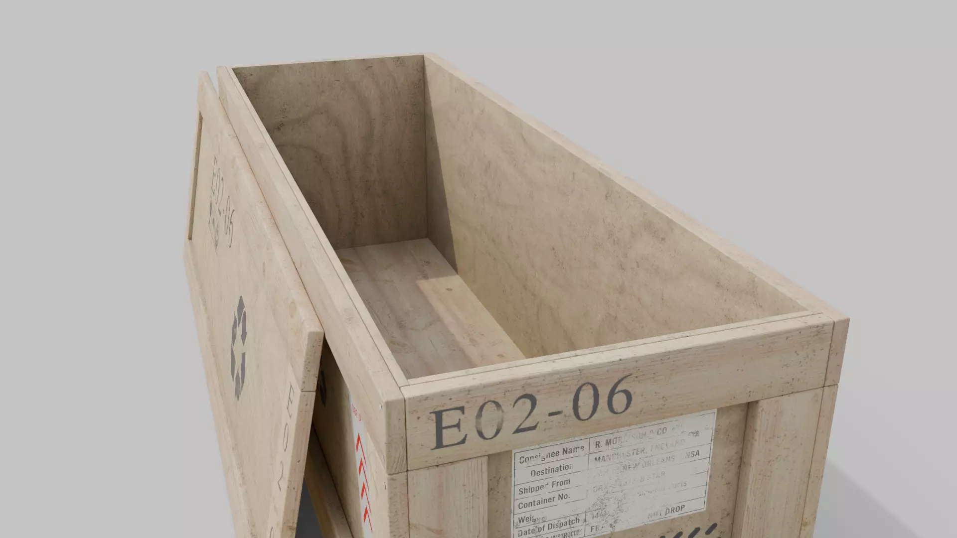 Wide Narrow Wooden Crate - Customizable Shipping Box Low-poly 3D model_12