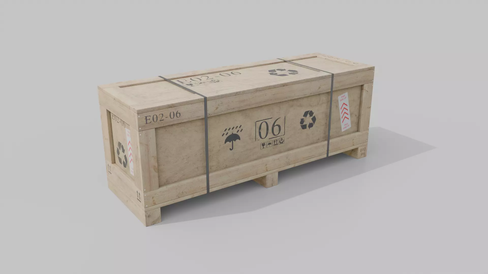 Wide Narrow Wooden Crate - Customizable Shipping Box Low-poly 3D model_3