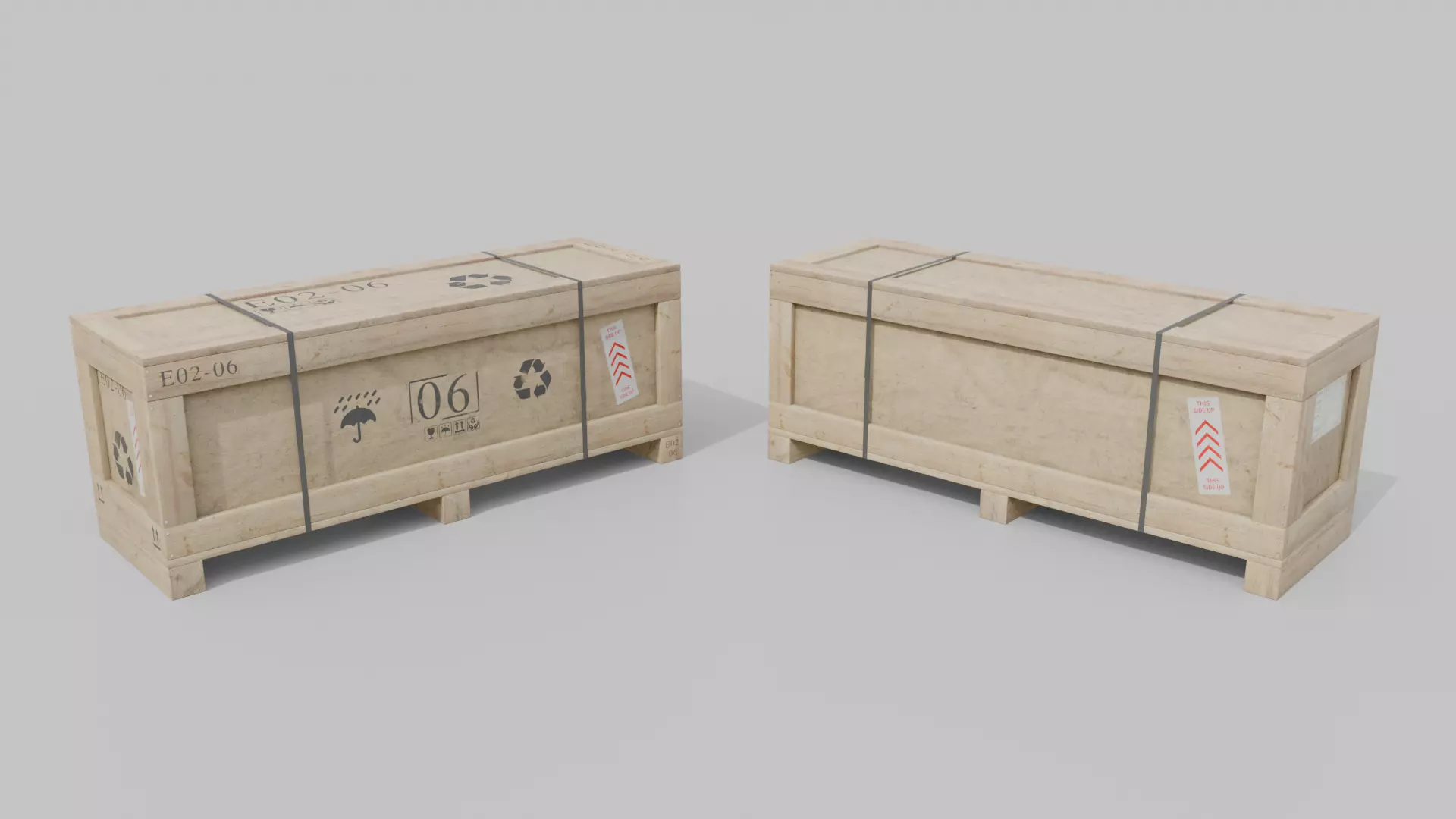 Wide Narrow Wooden Crate - Customizable Shipping Box Low-poly 3D model_17