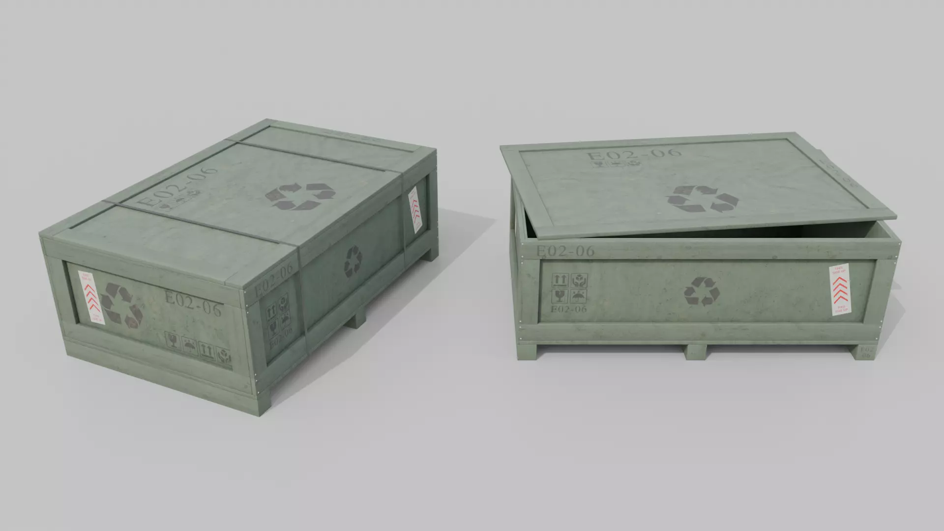 Wide and Flat Wooden Crate - Customizable Shipping Box Low-poly 3D model_14