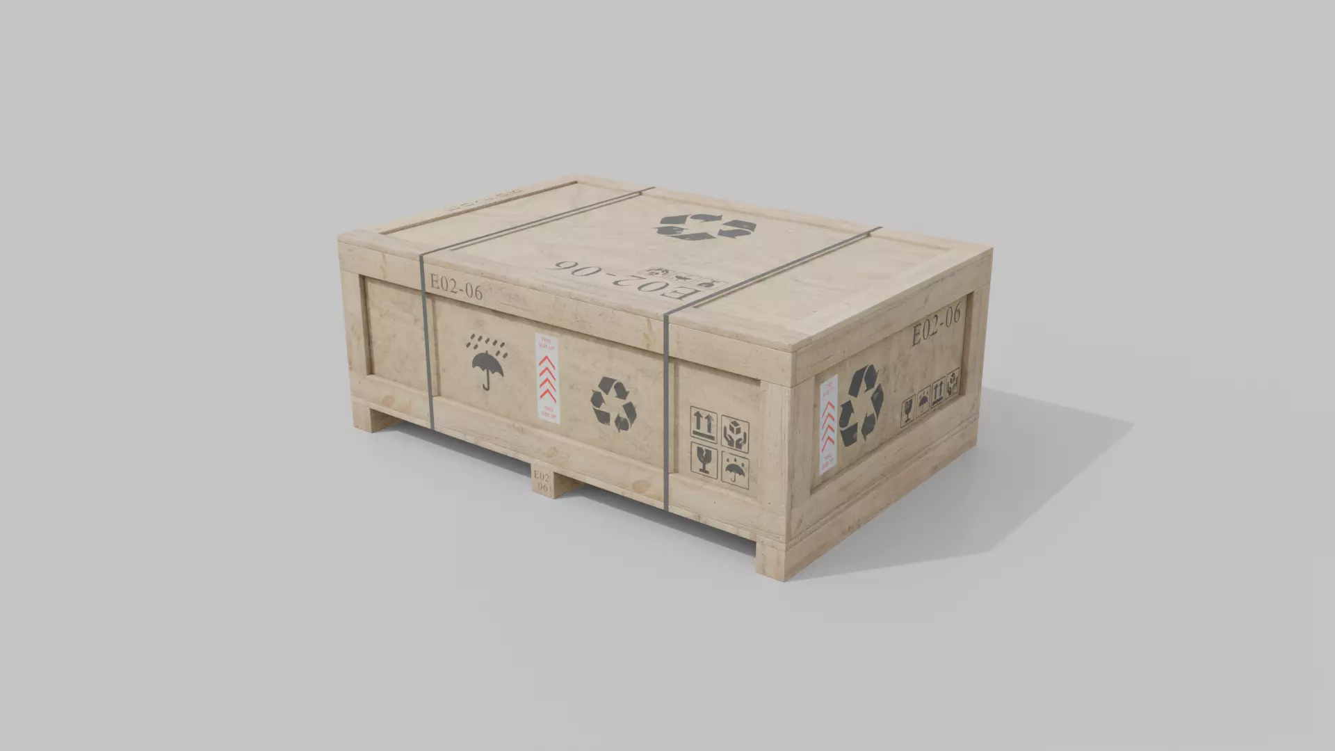 Wide and Flat Wooden Crate - Customizable Shipping Box Low-poly 3D model_3