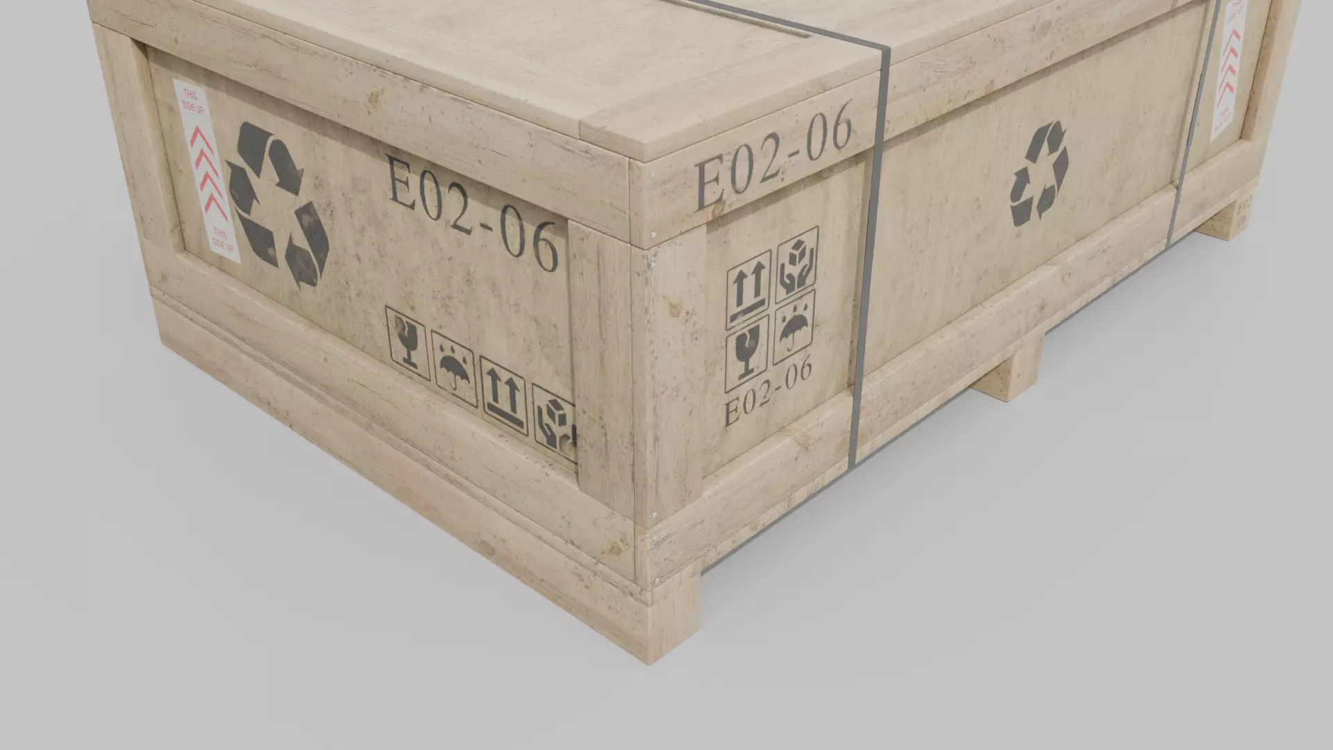 Wide and Flat Wooden Crate - Customizable Shipping Box Low-poly 3D model_8