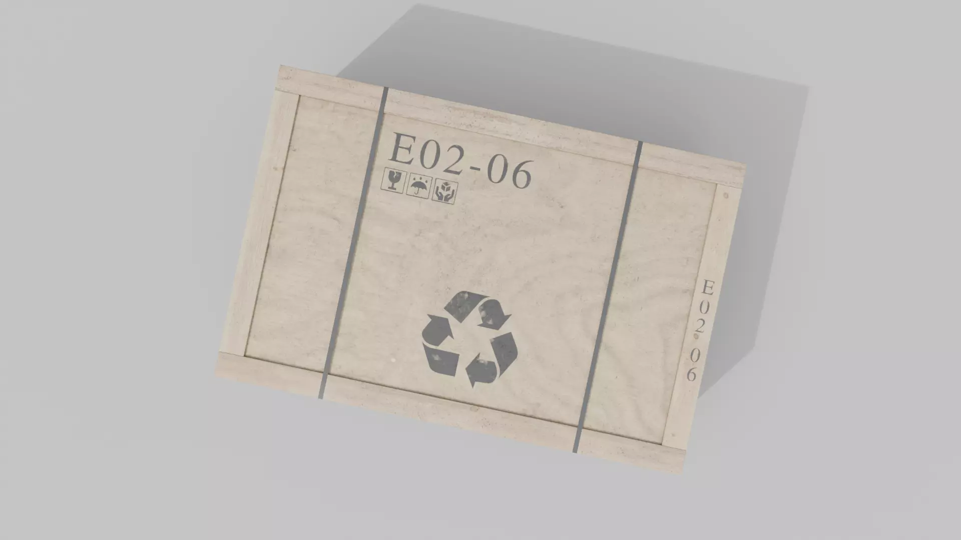 Wide and Flat Wooden Crate - Customizable Shipping Box Low-poly 3D model_6