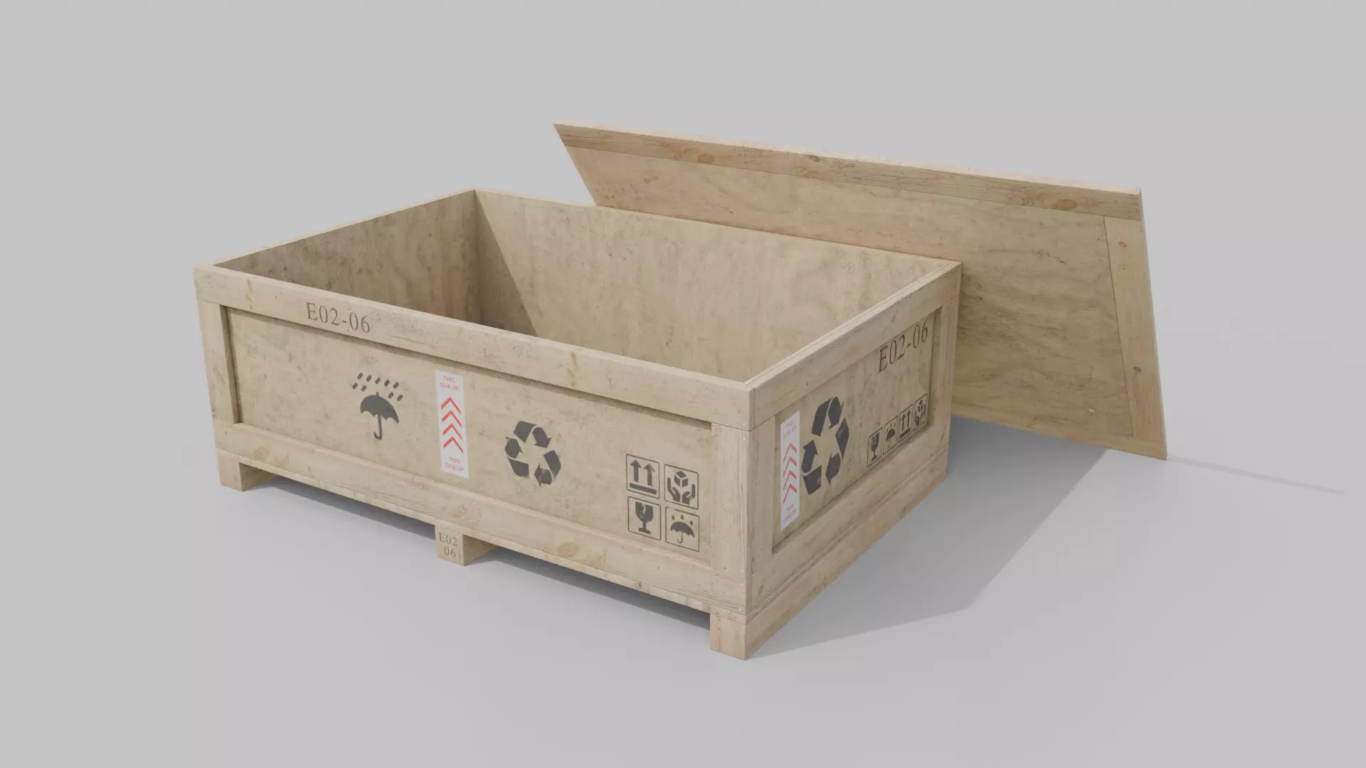 Wide and Flat Wooden Crate - Customizable Shipping Box Low-poly 3D model_11