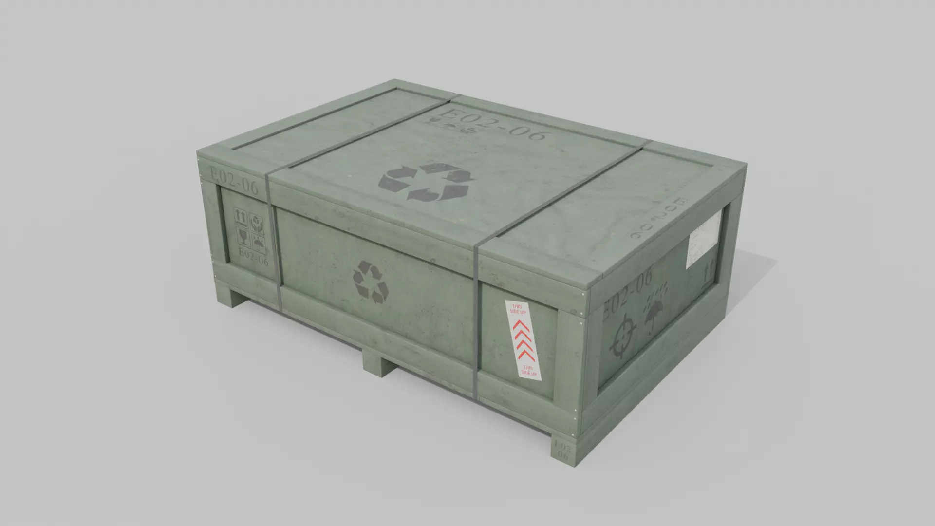 Wide and Flat Wooden Crate - Customizable Shipping Box Low-poly 3D model_13