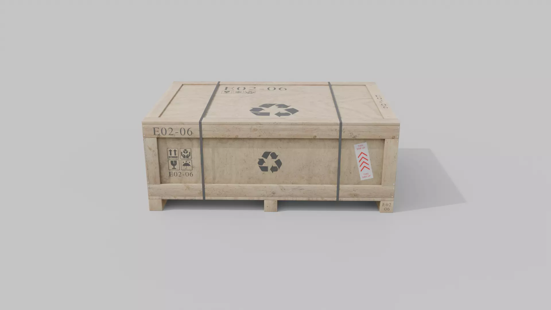 Wide and Flat Wooden Crate - Customizable Shipping Box Low-poly 3D model_4