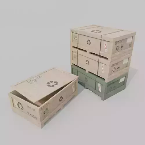 Wide and Flat Wooden Crate - Customizable Shipping Box Low-poly 3D model
