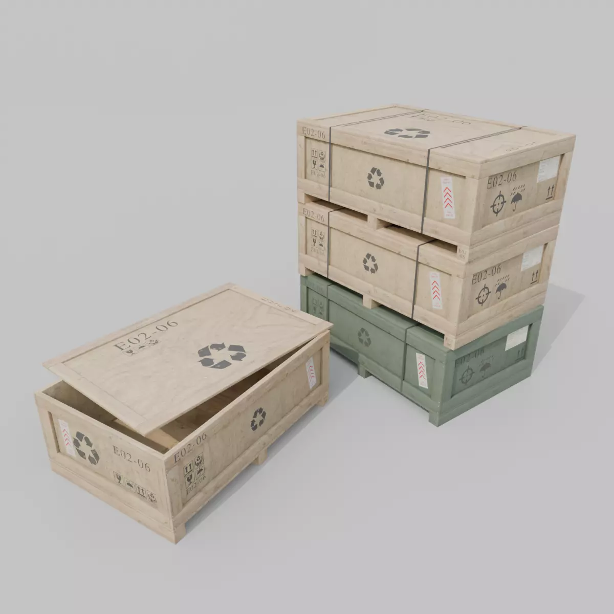 Wide and Flat Wooden Crate - Customizable Shipping Box Low-poly 3D model_0