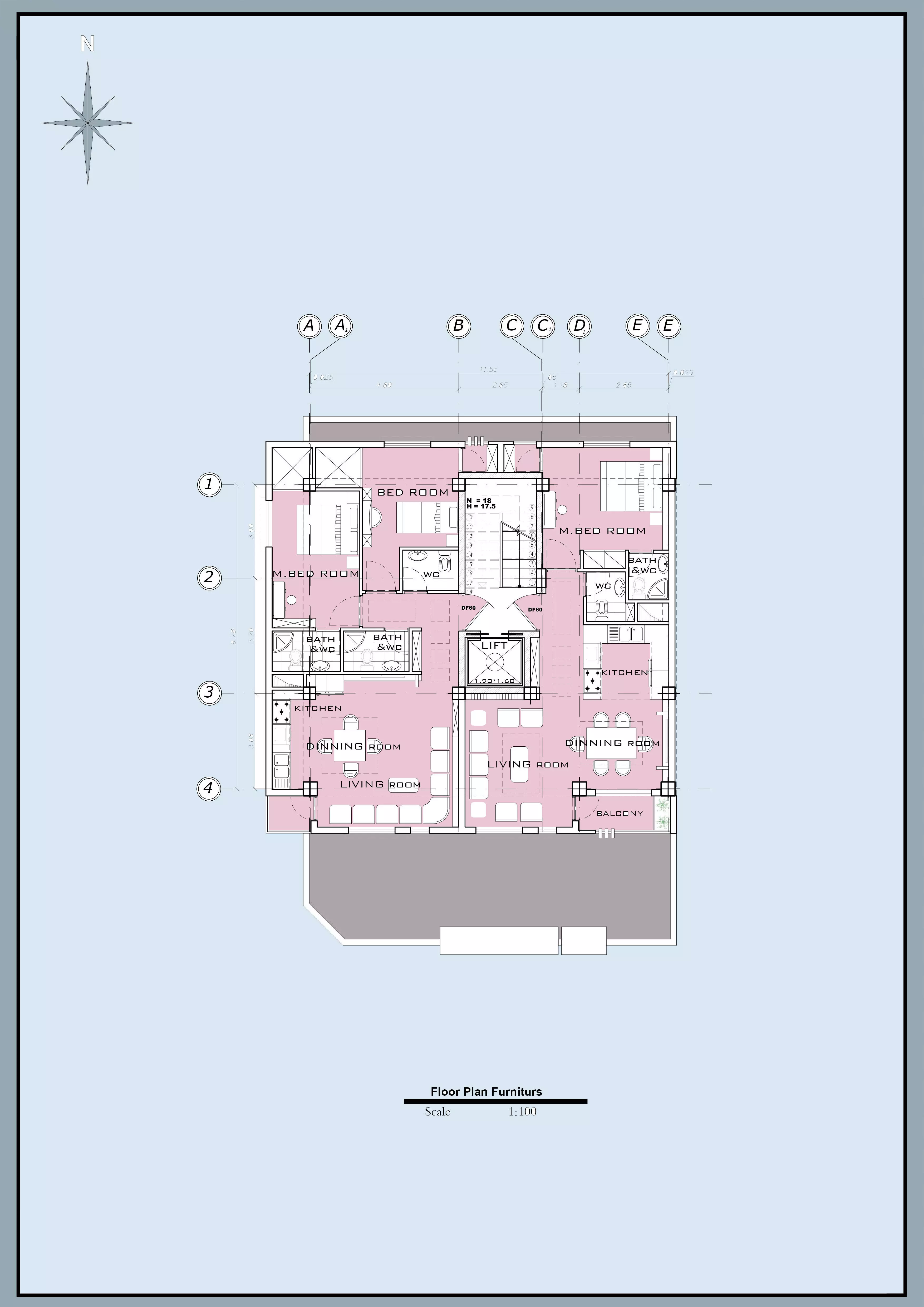 Residential Building Plans Ground Floor with 5 Parking Bays 3D model_1