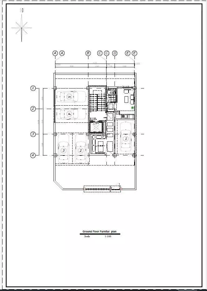 Residential Building Plans Ground Floor with 5 Parking Bays 3D model_3