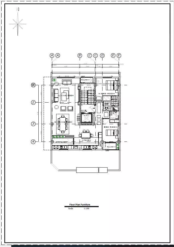 Residential Building Plans Ground Floor with 5 Parking Bays 3D model_5