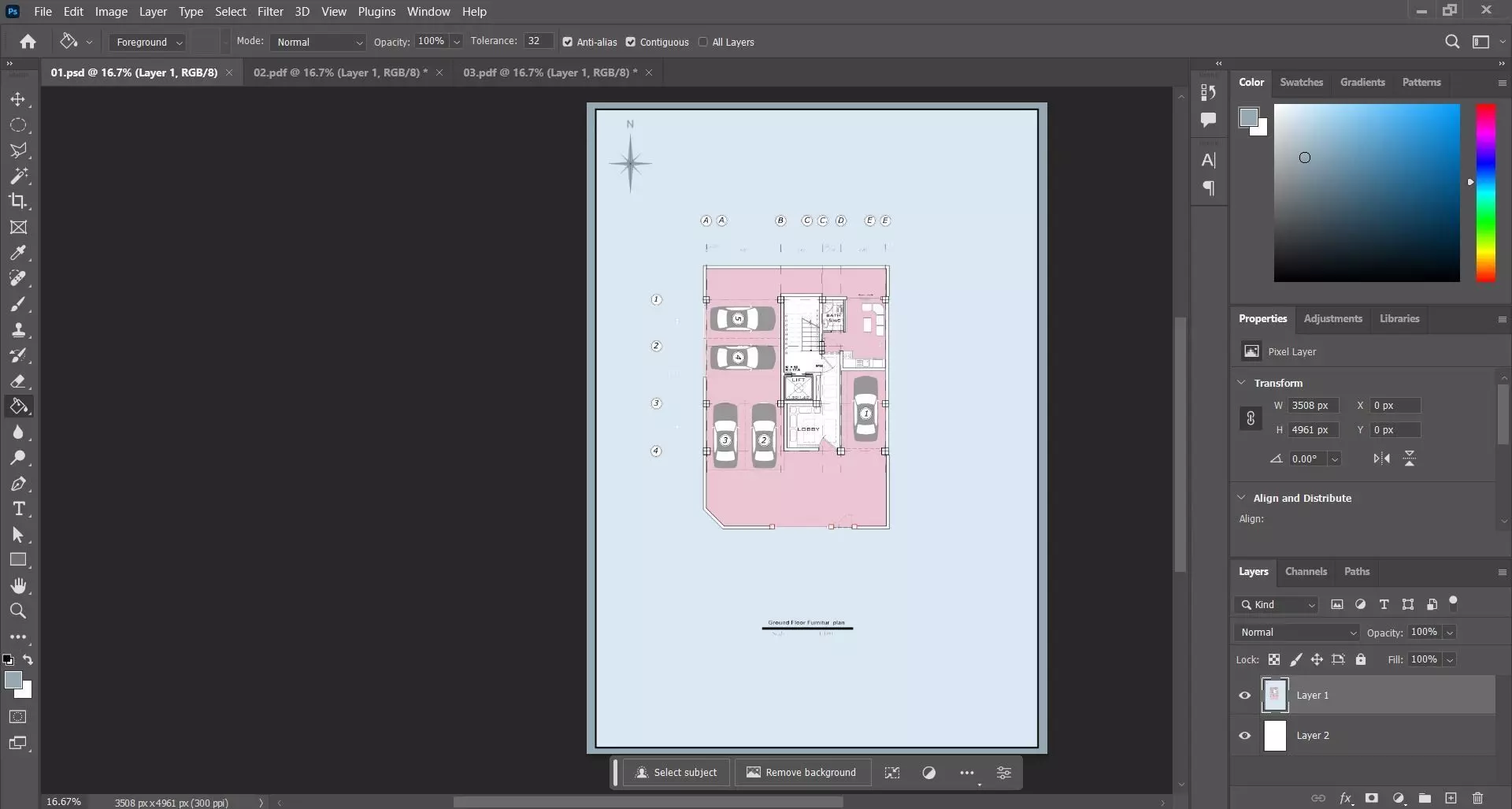 Residential Building Plans Ground Floor with 5 Parking Bays 3D model_10