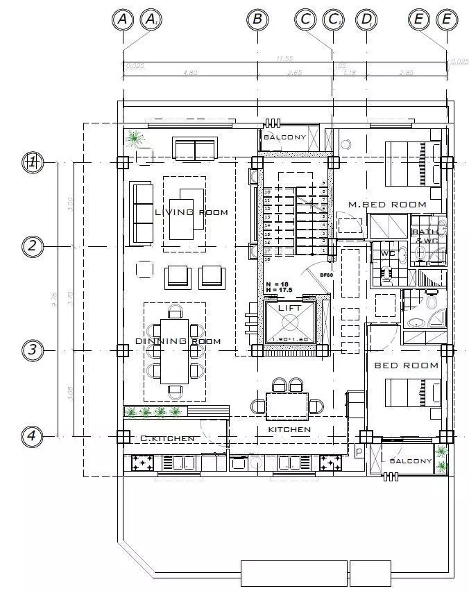 Residential Building Plans Ground Floor with 5 Parking Bays 3D model_6
