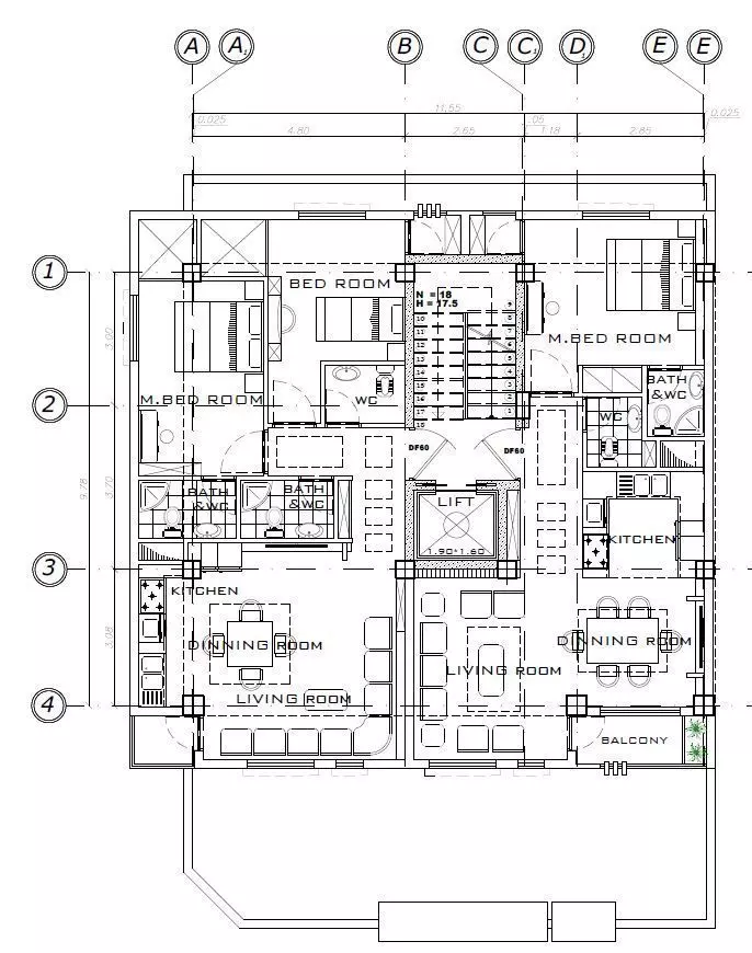 Residential Building Plans Ground Floor with 5 Parking Bays 3D model_8