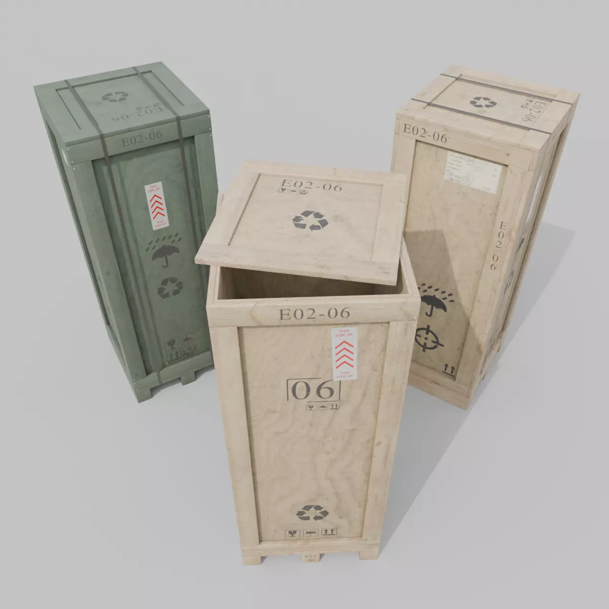 Tall Wooden Crate - Customizable Shipping Box Low-poly 3D model_0