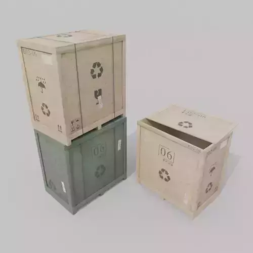 Tall Wide Wooden Crate - Customizable Shipping Box Low-poly 3D model