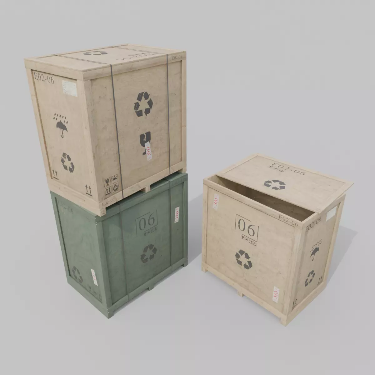 Tall Wide Wooden Crate - Customizable Shipping Box Low-poly 3D model_0