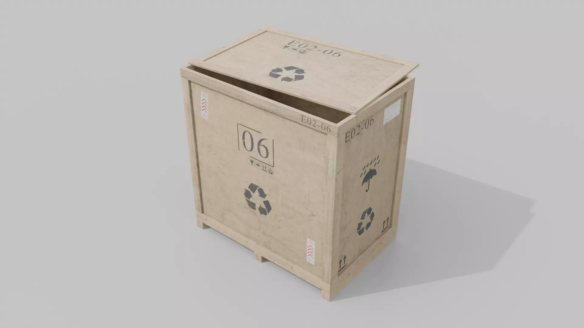 Tall Wide Wooden Crate - Customizable Shipping Box Low-poly 3D model_9