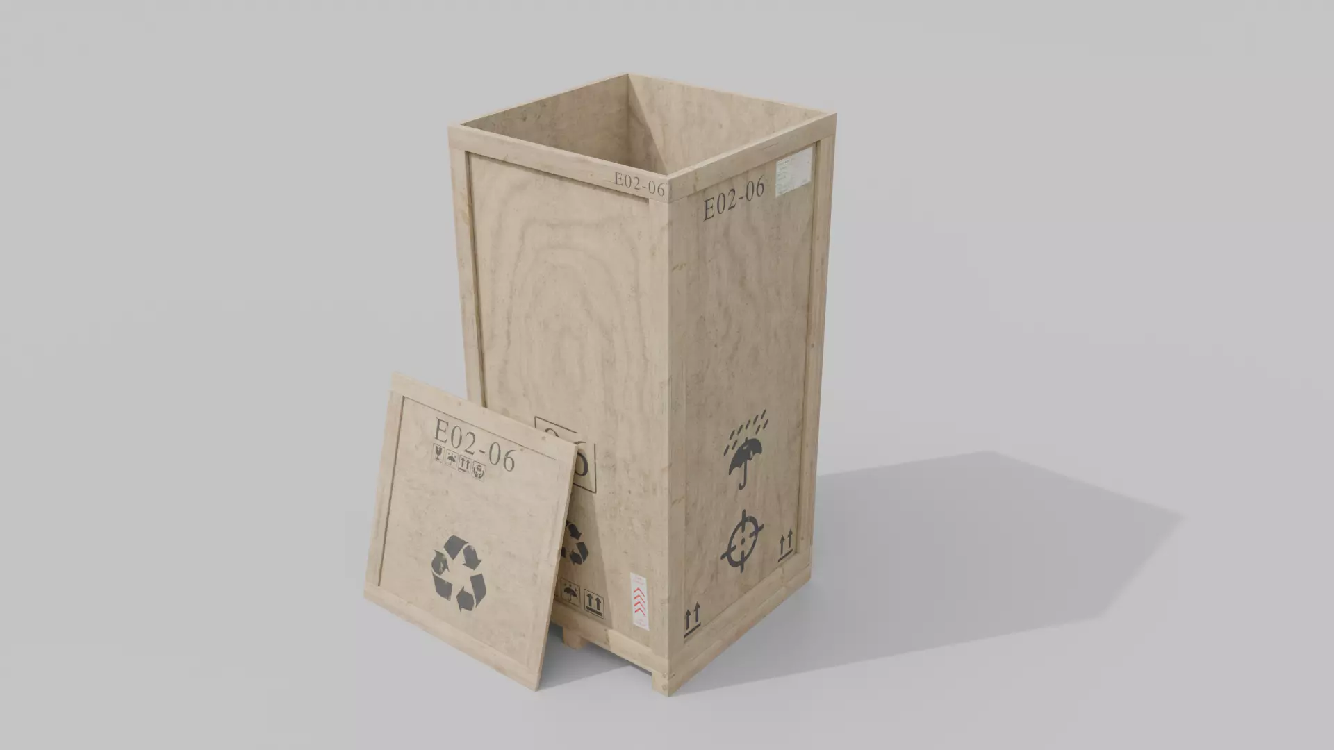 Tall Vertical Wooden Crate - Customizable Shipping Box Low-poly 3D model_11