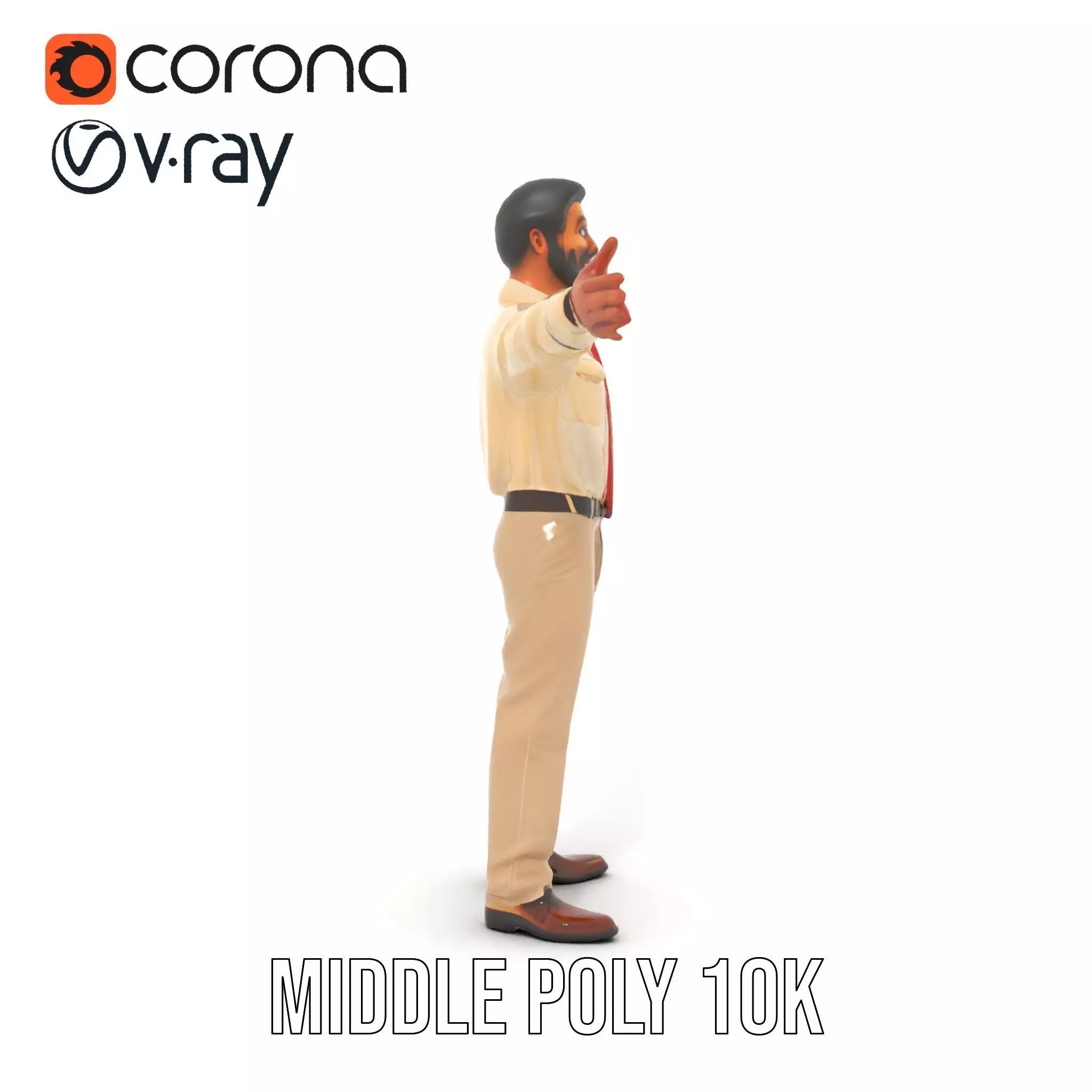 Business Professional Model Pack with Red Tie and Beige Outfit Low-poly 3D model_5