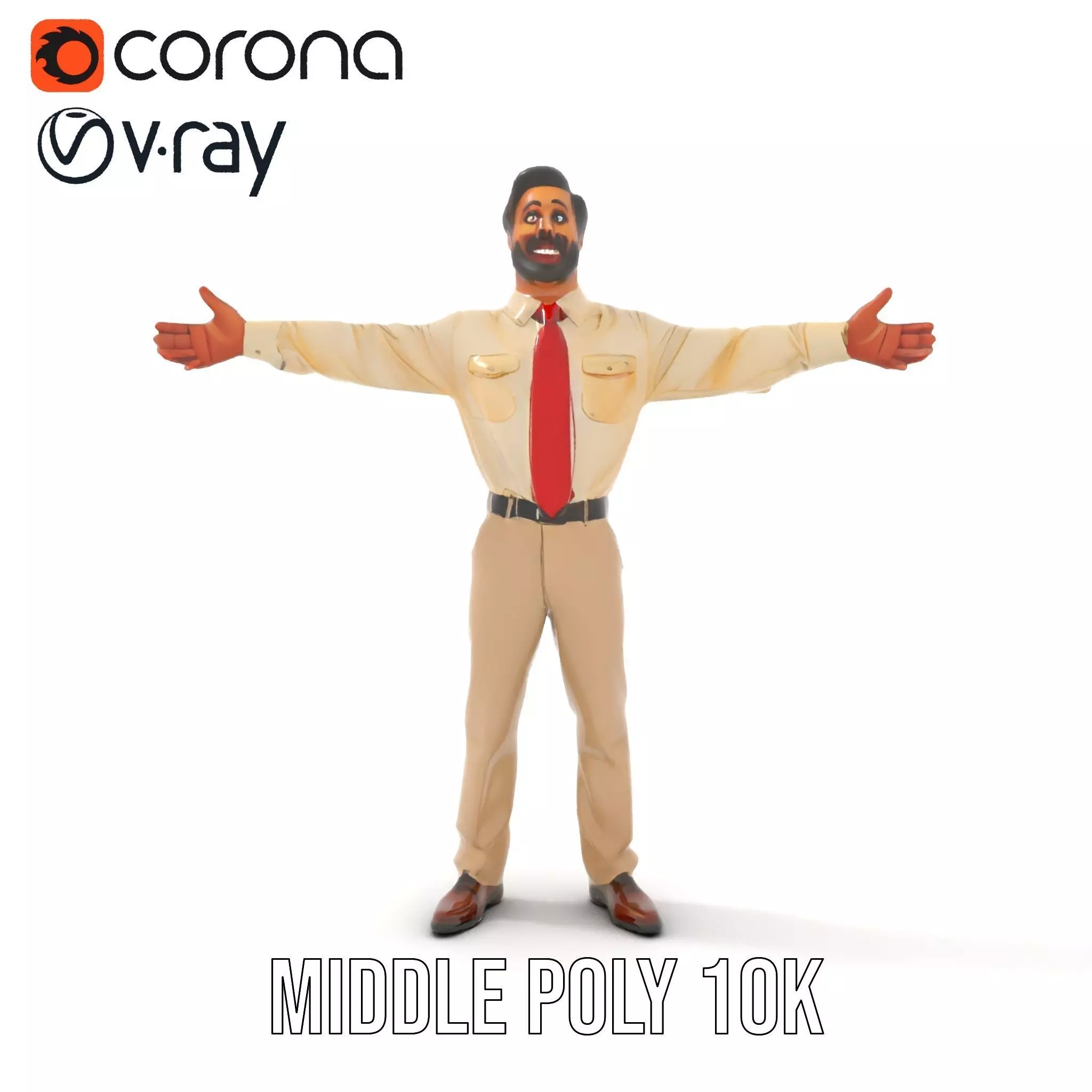 Business Professional Model Pack with Red Tie and Beige Outfit Low-poly 3D model_12