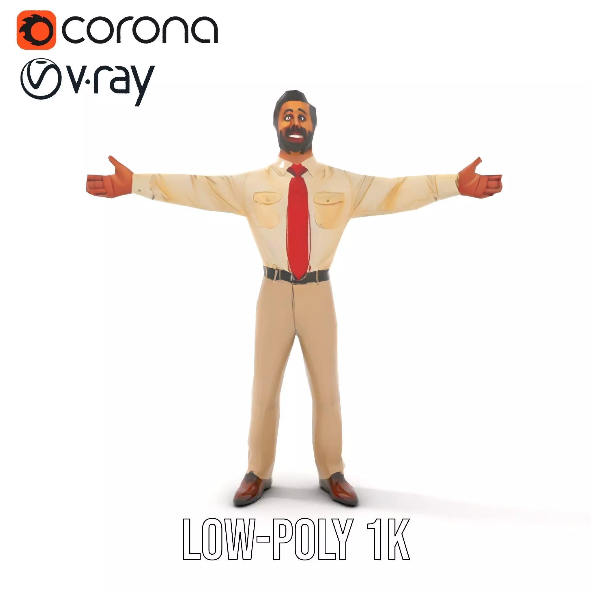 Business Professional Model Pack with Red Tie and Beige Outfit Low-poly 3D model_13