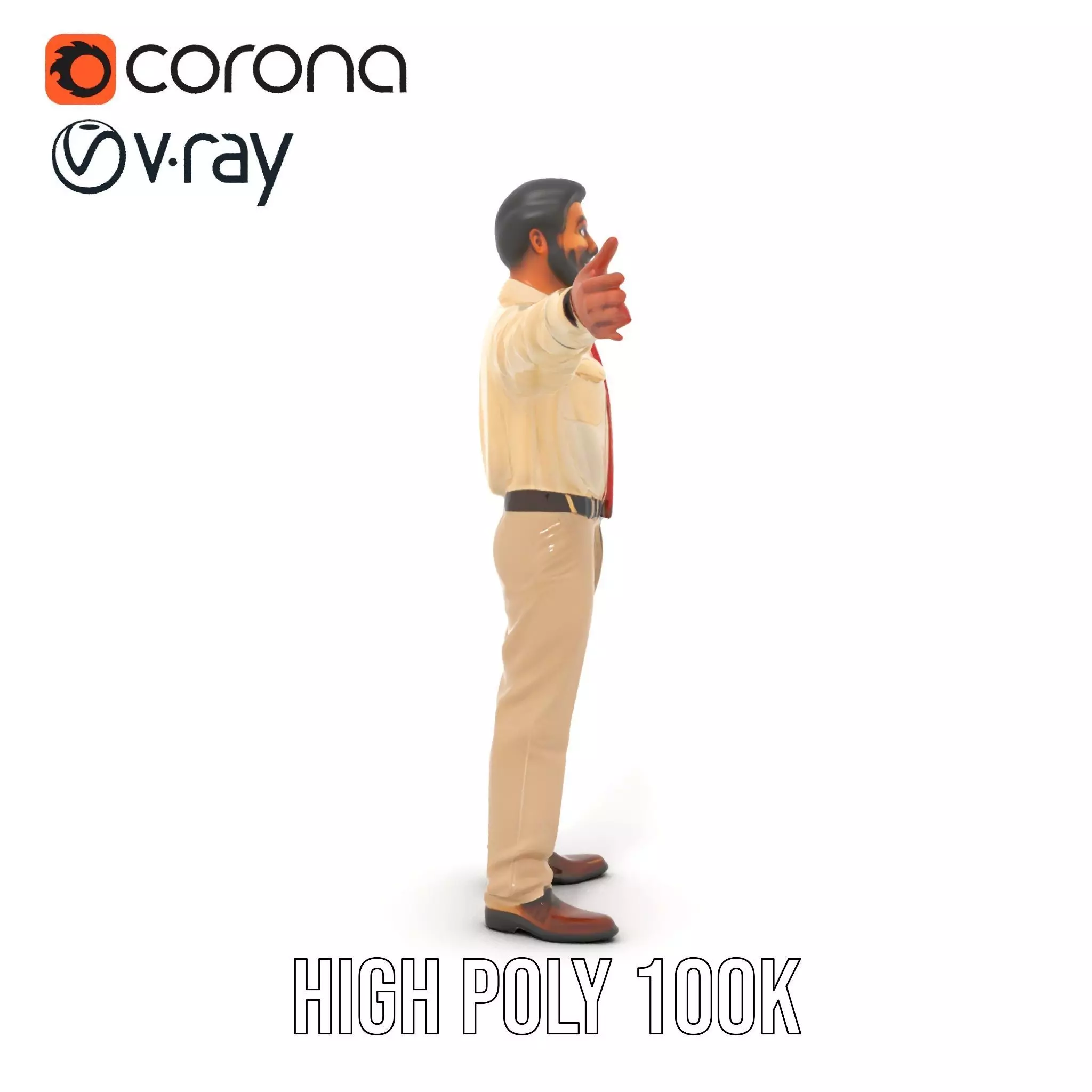 Business Professional Model Pack with Red Tie and Beige Outfit Low-poly 3D model_23