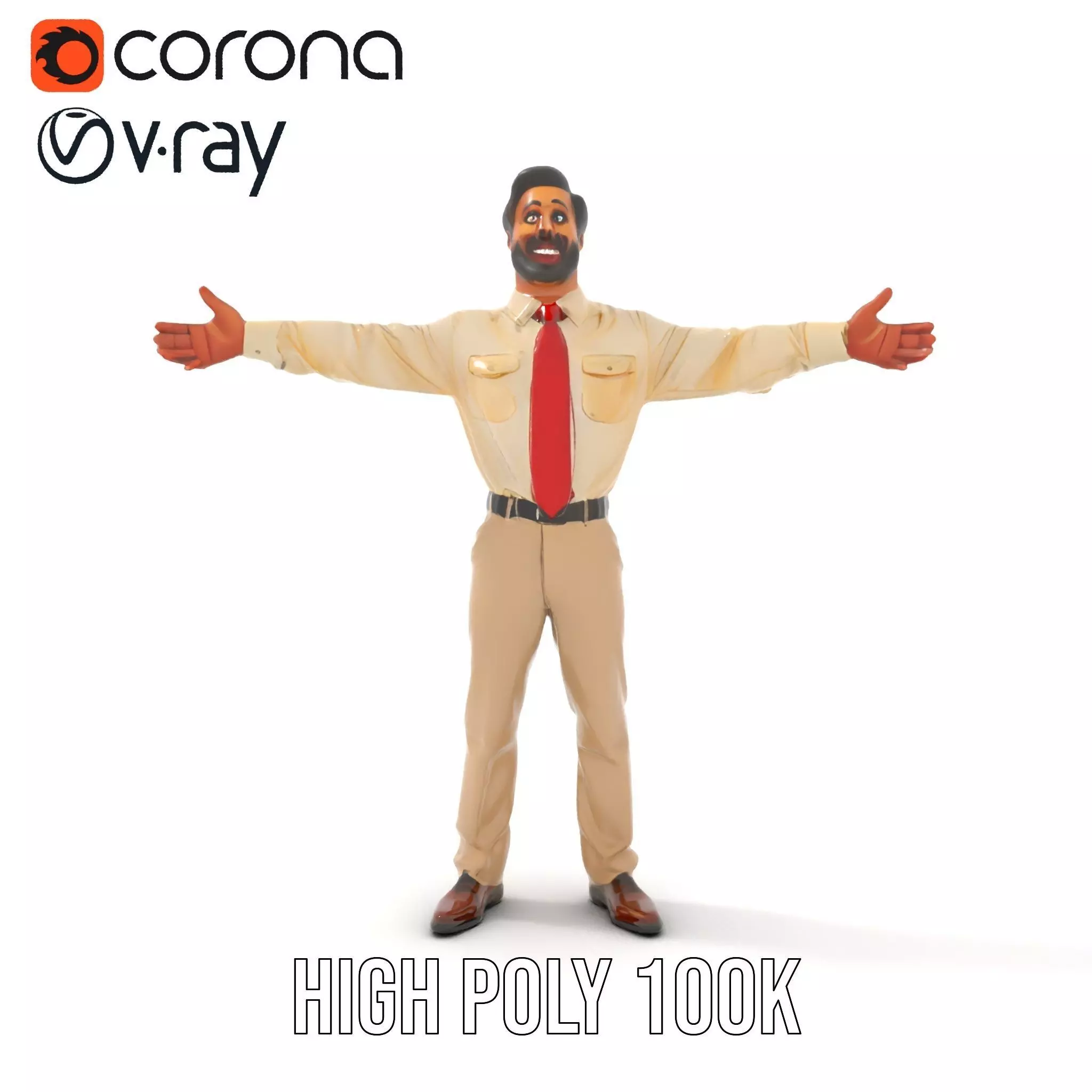 Business Professional Model Pack with Red Tie and Beige Outfit Low-poly 3D model_17