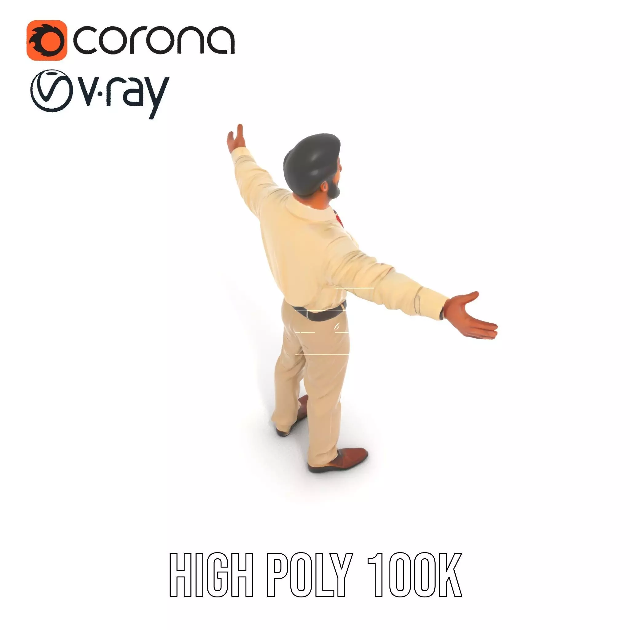 Business Professional Model Pack with Red Tie and Beige Outfit Low-poly 3D model_9