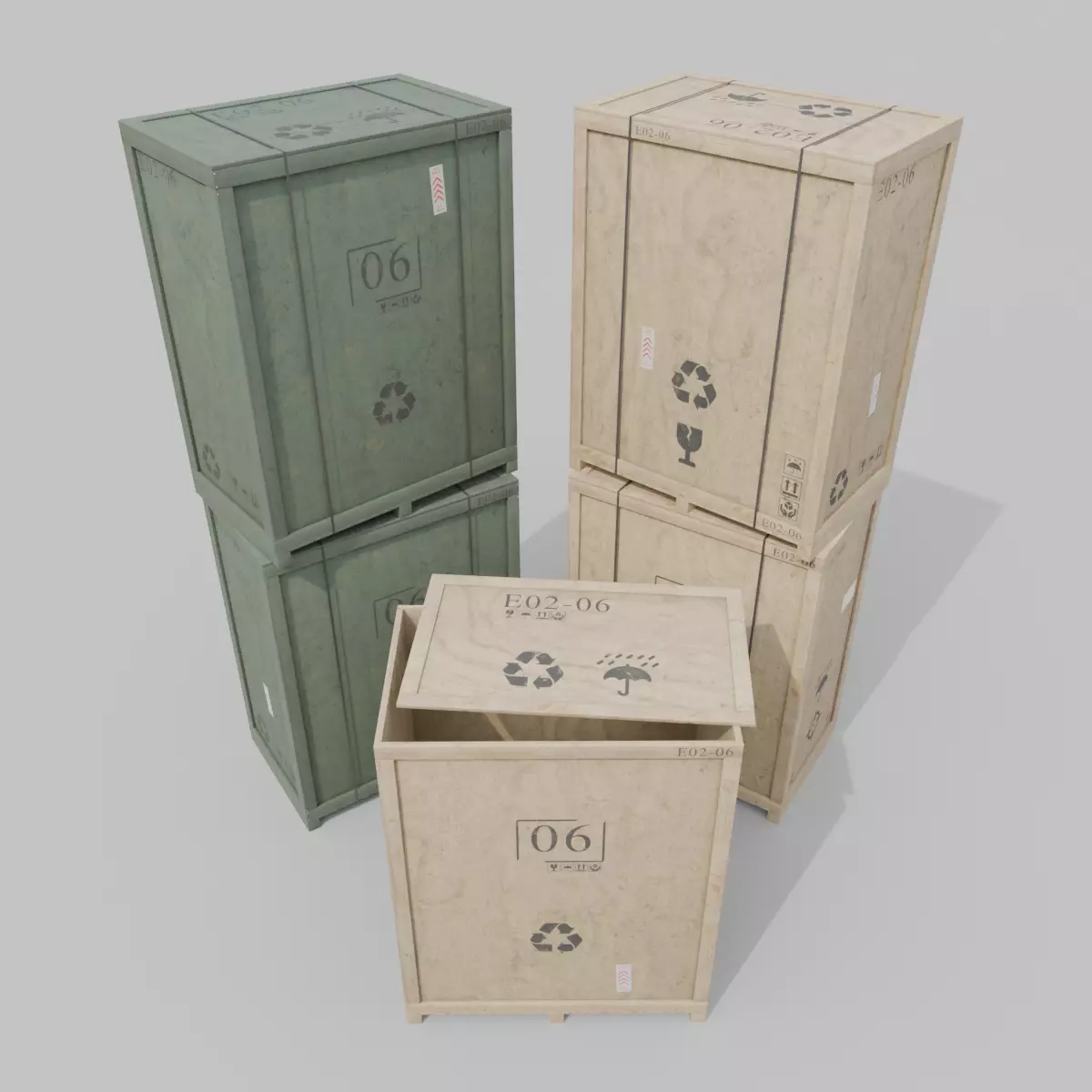 Tall Rectangular Wooden Crate - Customizable Shipping Box Low-poly 3D model_0