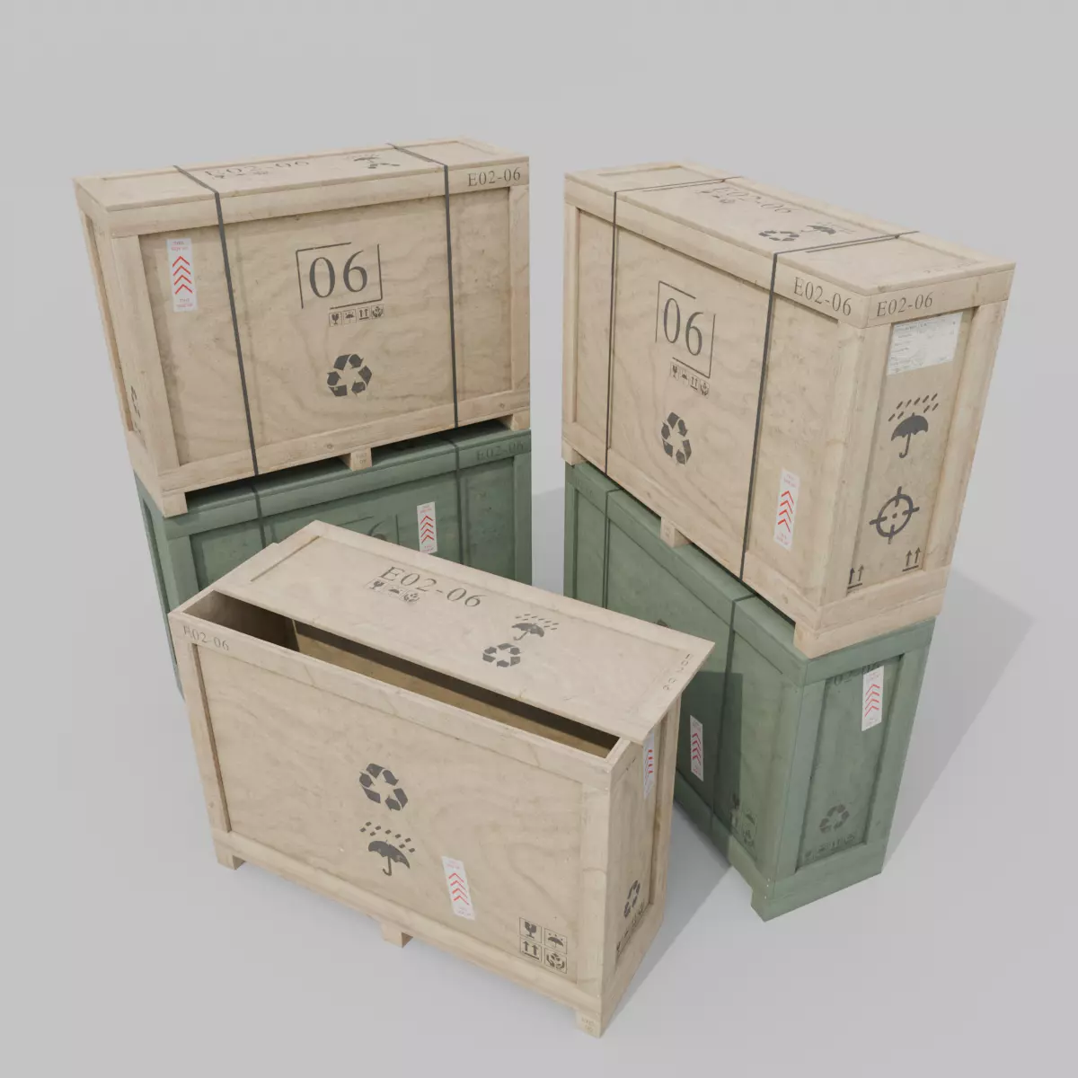 Tall Narrow Wooden Crate - Customizable Shipping Box Low-poly 3D model_0
