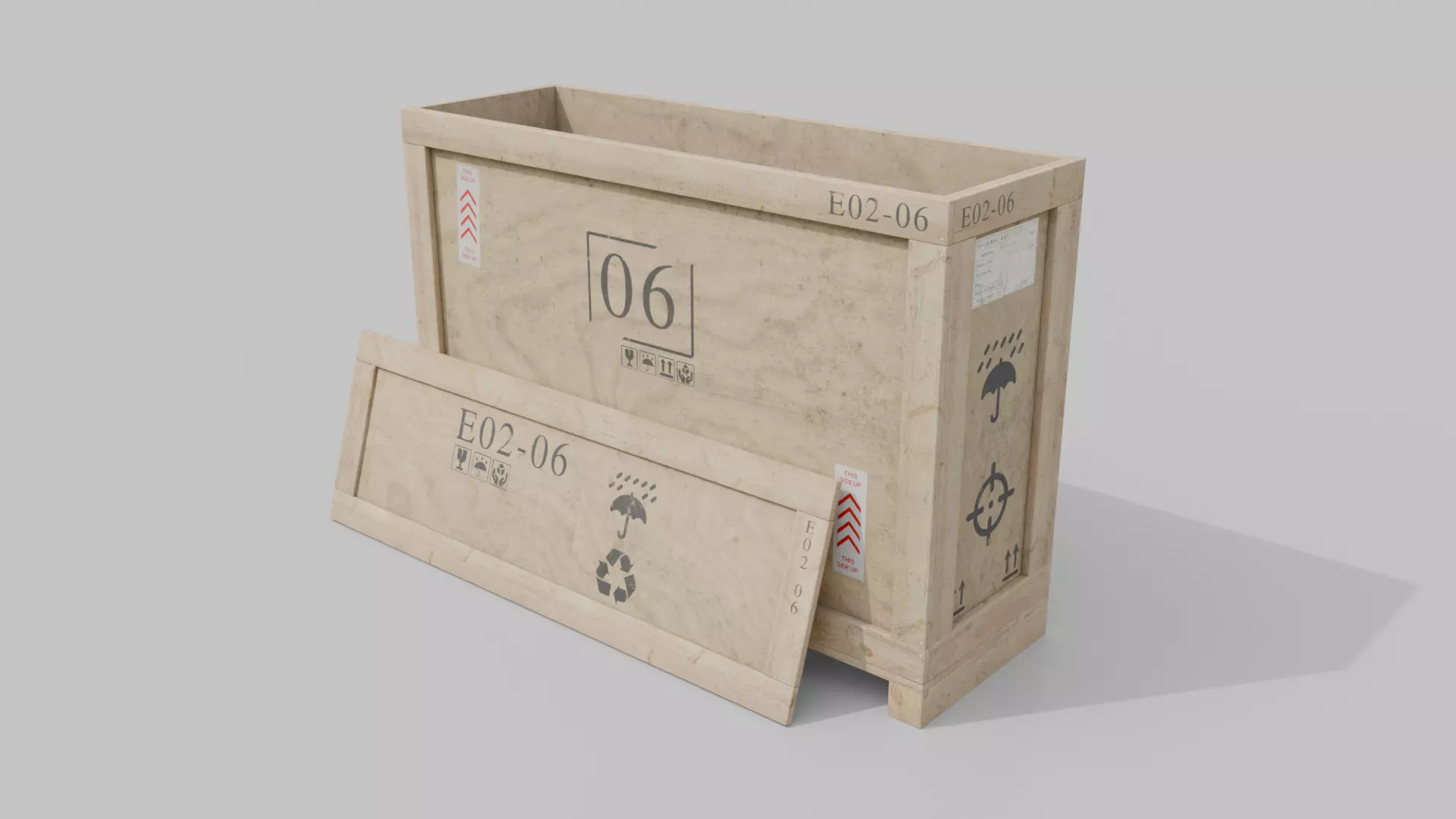 Tall Narrow Wooden Crate - Customizable Shipping Box Low-poly 3D model_11