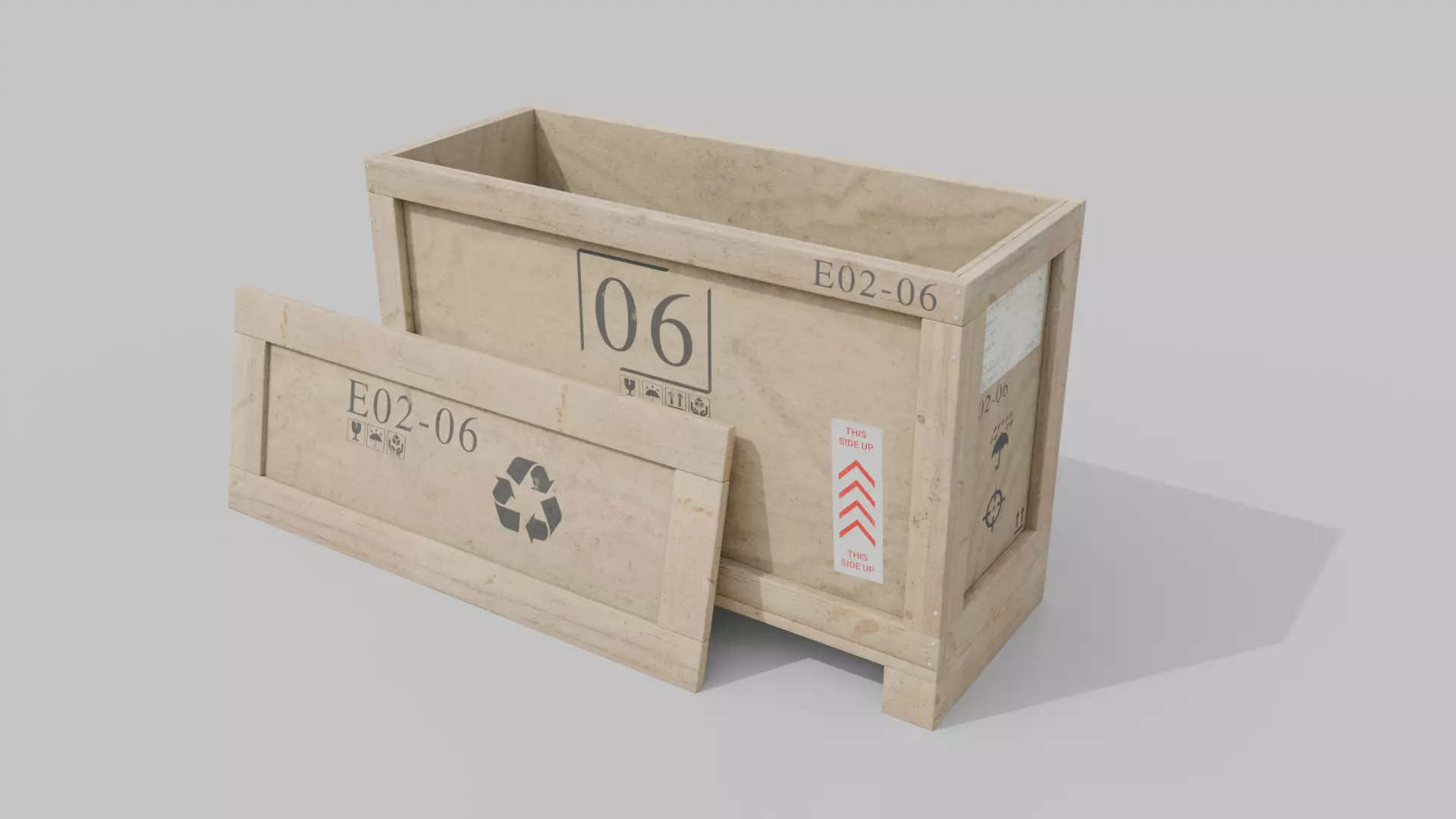 Long Narrow Wooden Crate - Customizable Shipping Box Low-poly 3D model_11