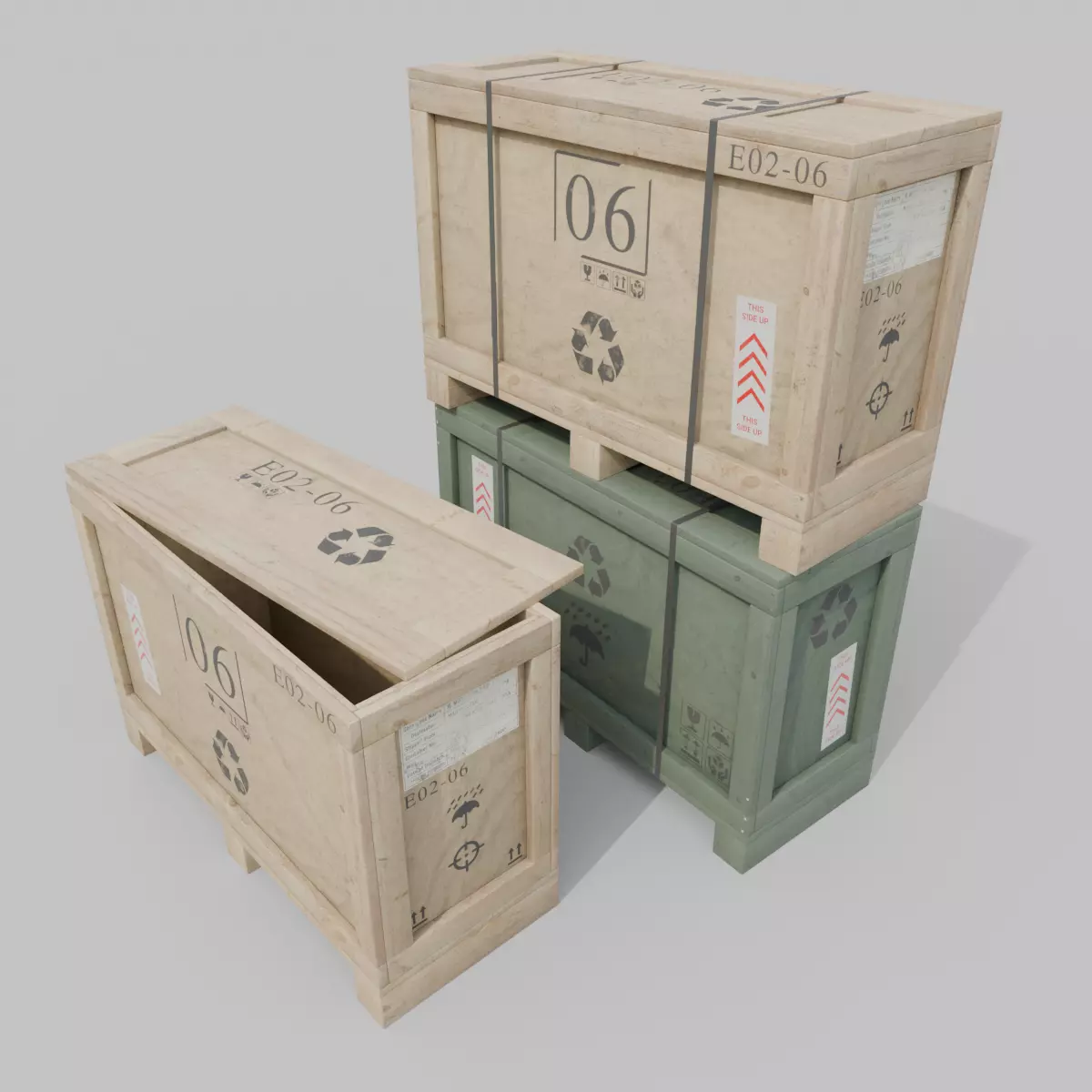 Long Narrow Wooden Crate - Customizable Shipping Box Low-poly 3D model_0