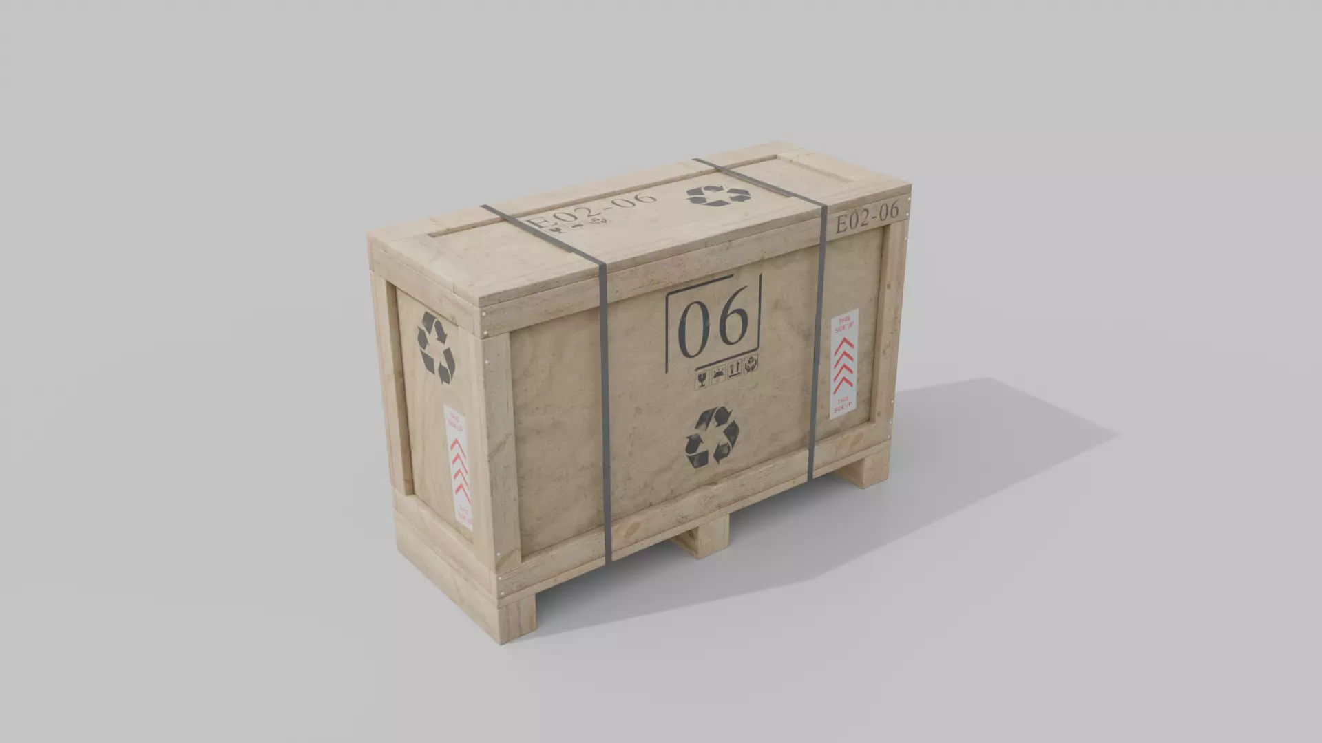 Long Narrow Wooden Crate - Customizable Shipping Box Low-poly 3D model_3