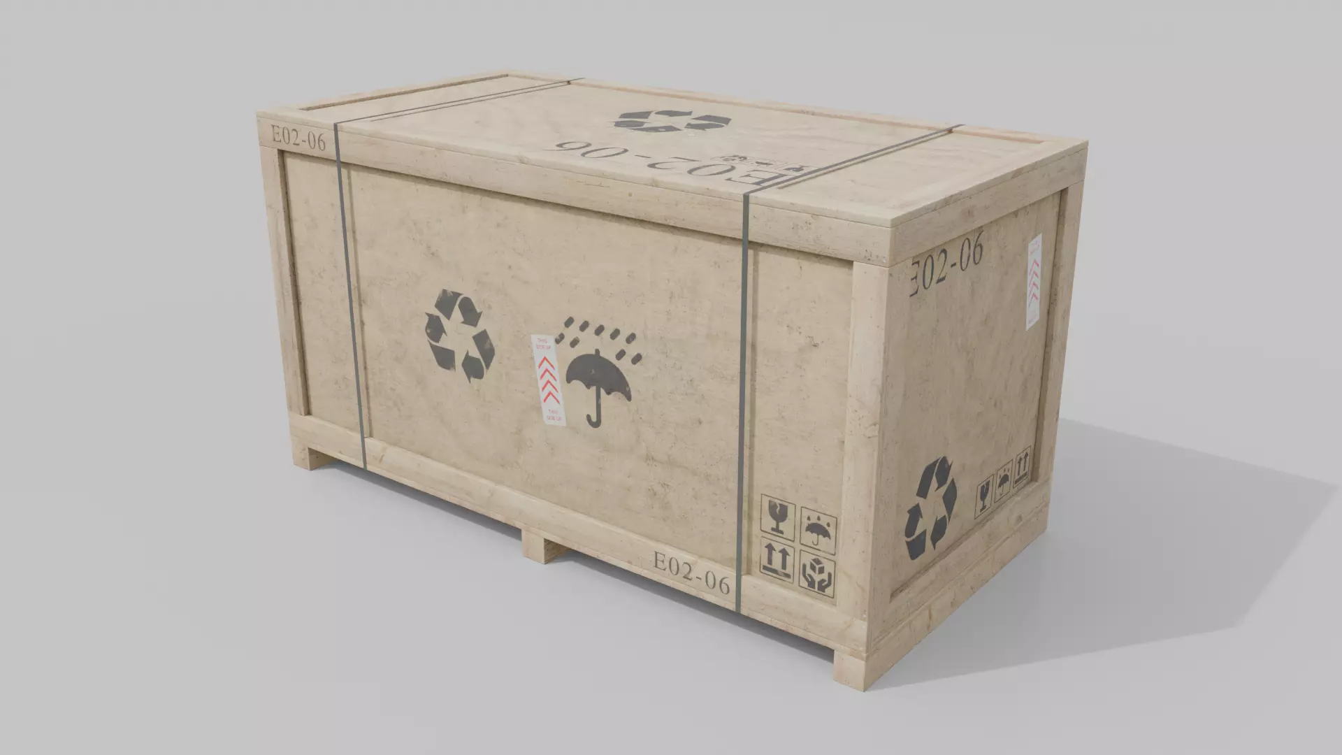 Long Horizontal Wooden Crate - Customizable Shipping Box Low-poly 3D model_3