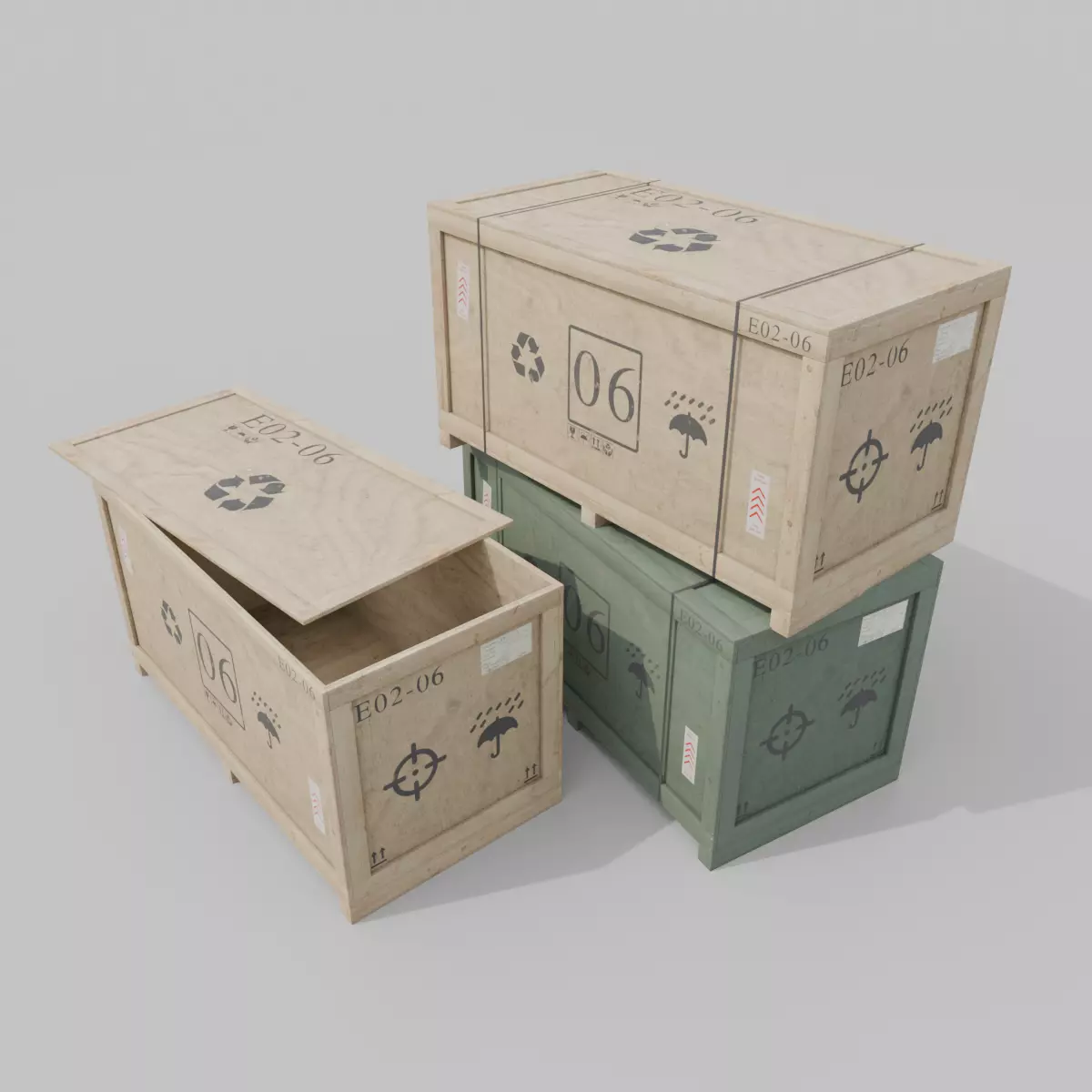 Long Horizontal Wooden Crate - Customizable Shipping Box Low-poly 3D model_0