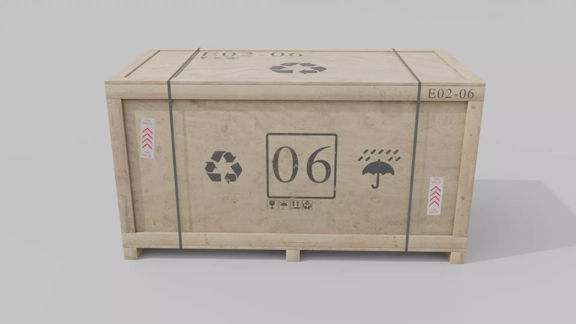 Long Horizontal Wooden Crate - Customizable Shipping Box Low-poly 3D model_4