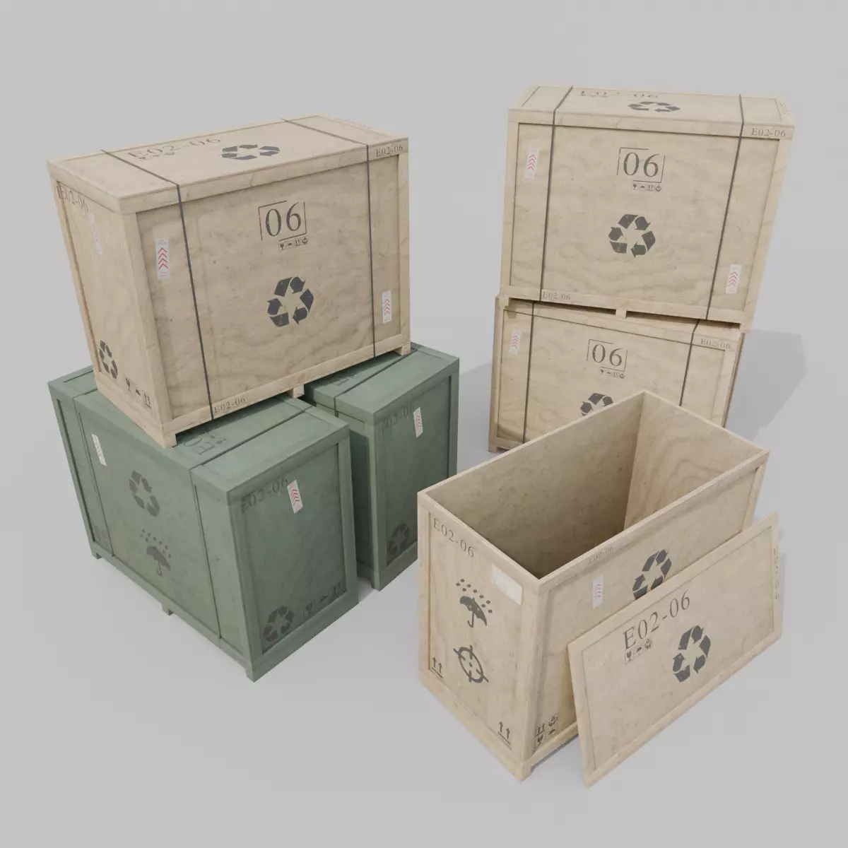 Long and Tall Wooden Crate - Customizable Shipping Box Low-poly 3D model_0