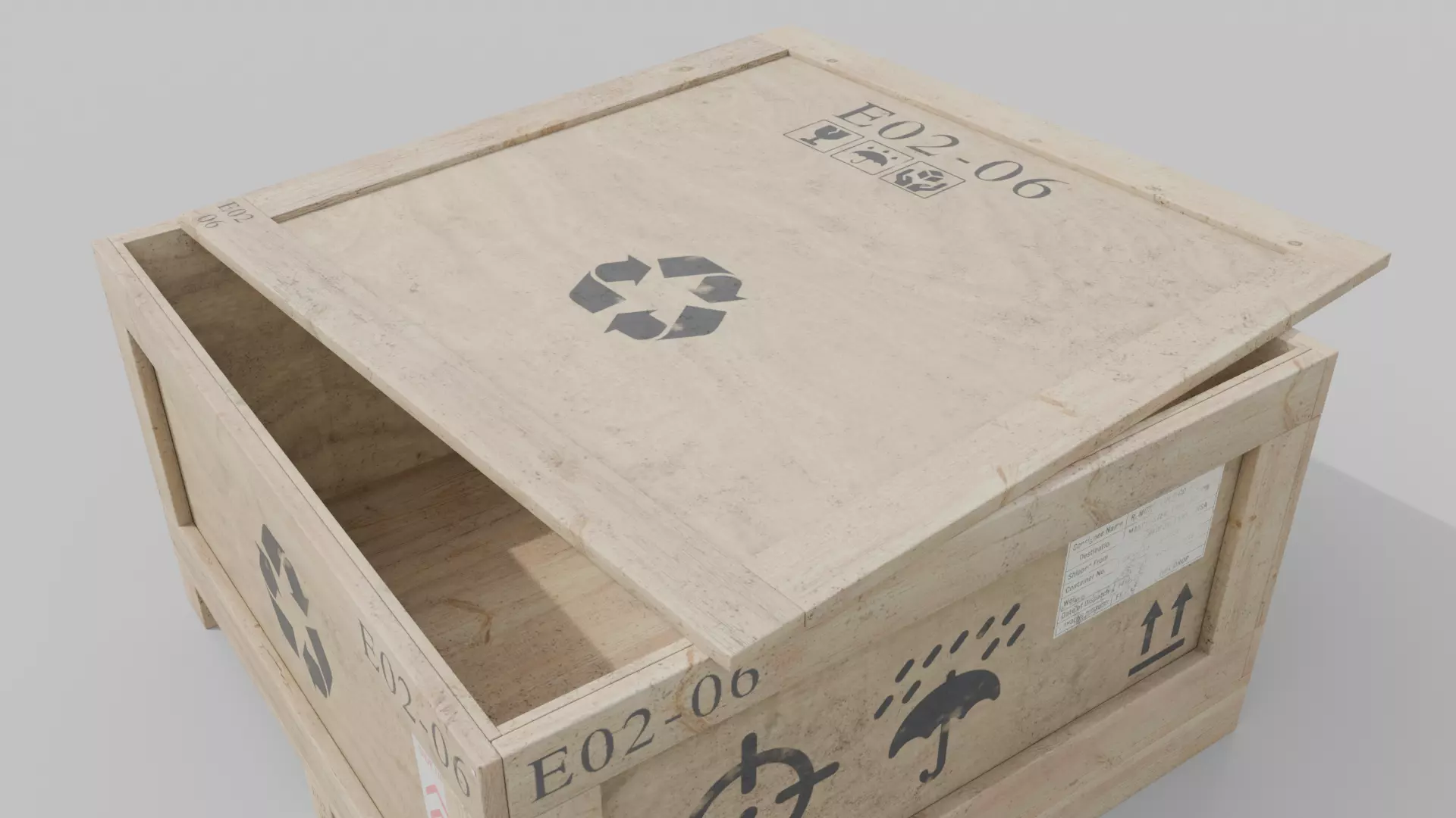 Flat Cube Wooden Crate - Customizable Shipping Box Low-poly 3D model_10